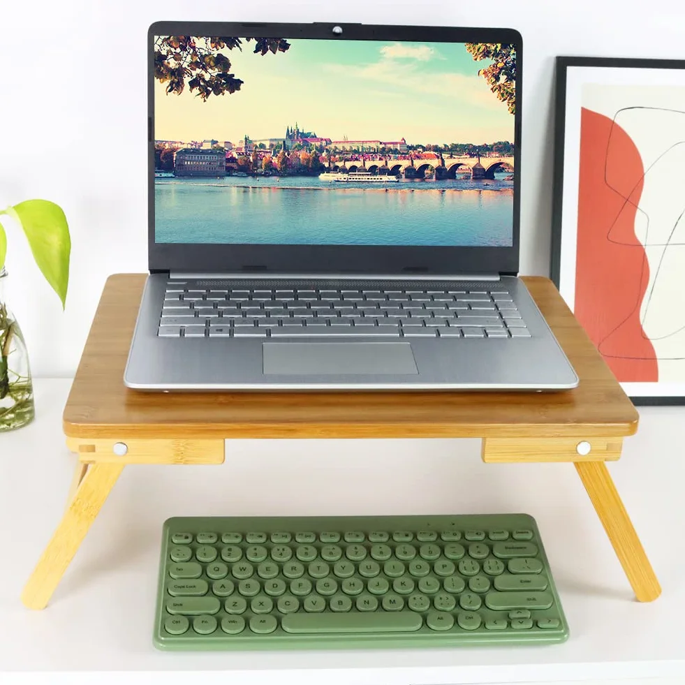WKWKER 100% Bambusowy Stolik Na Laptopa Do łóżka Do łóżka śniadaniowego Ze Składanymi Nogami Przenośny Stolik Na Komputer Do Pisania Przekąsek (Naturalny)