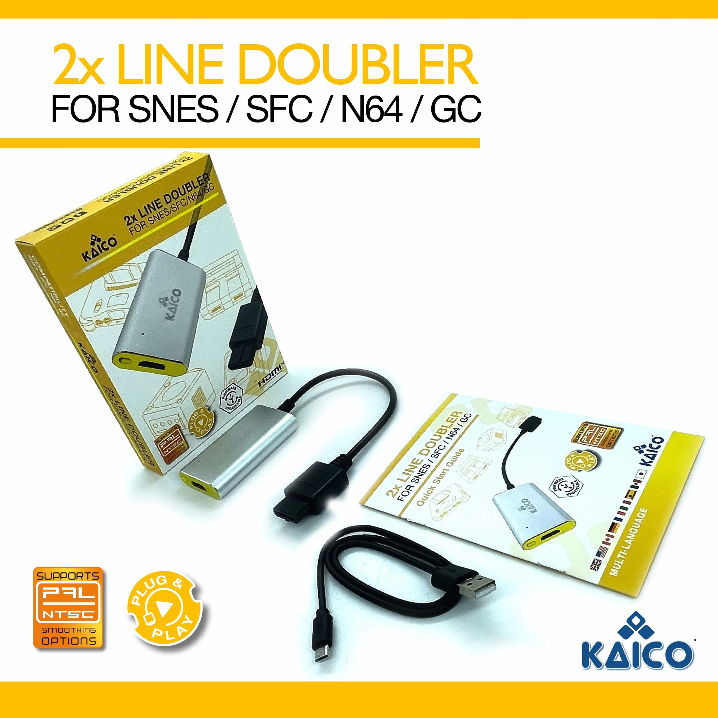 Kaico Analogowy Adapter HDMI do Nintendo N64, Super Nintendo, Super Famicom i GameCube – Obsługa 2X Line Doubling – Adapter HDMI Plug and Play dla N64, SNES i GC