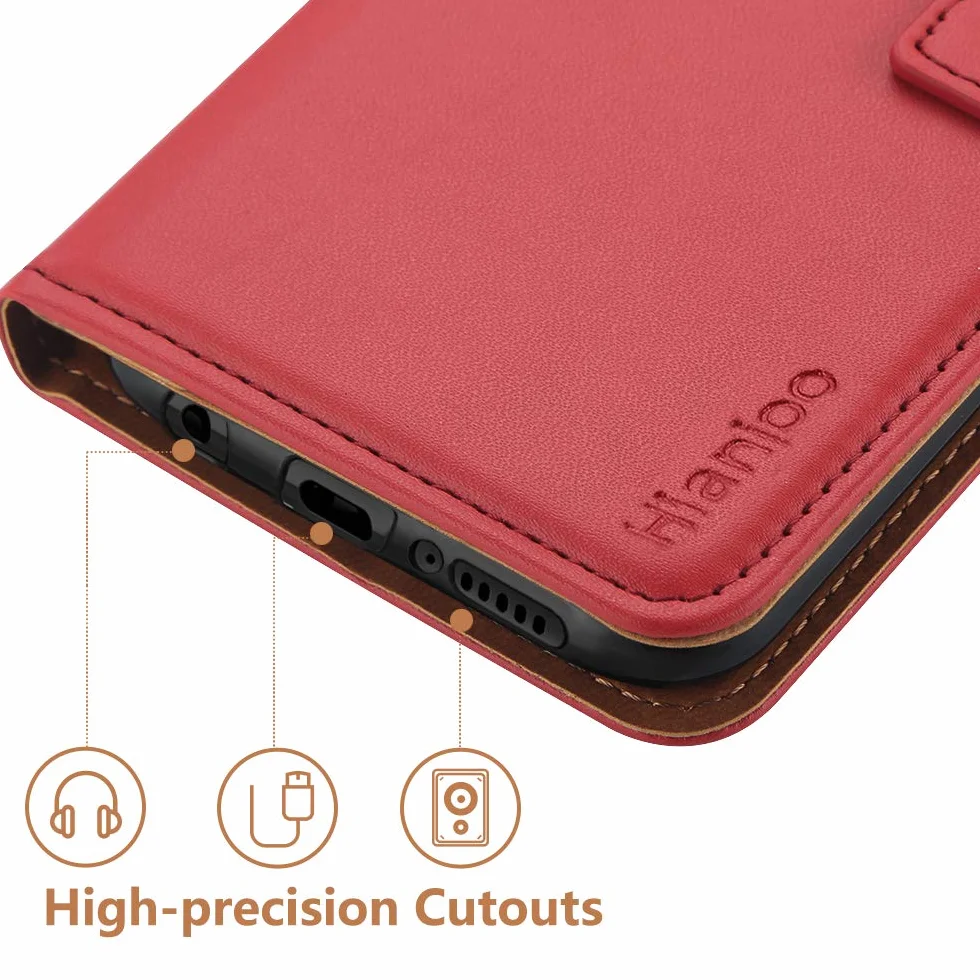 Hianjoo Etui na telefon kompatybilne z Samsung Galaxy A20e, [skóra premium] portfel etui z klapką na kartę zamiennik dla Samsung Galaxy A20e - czerwone