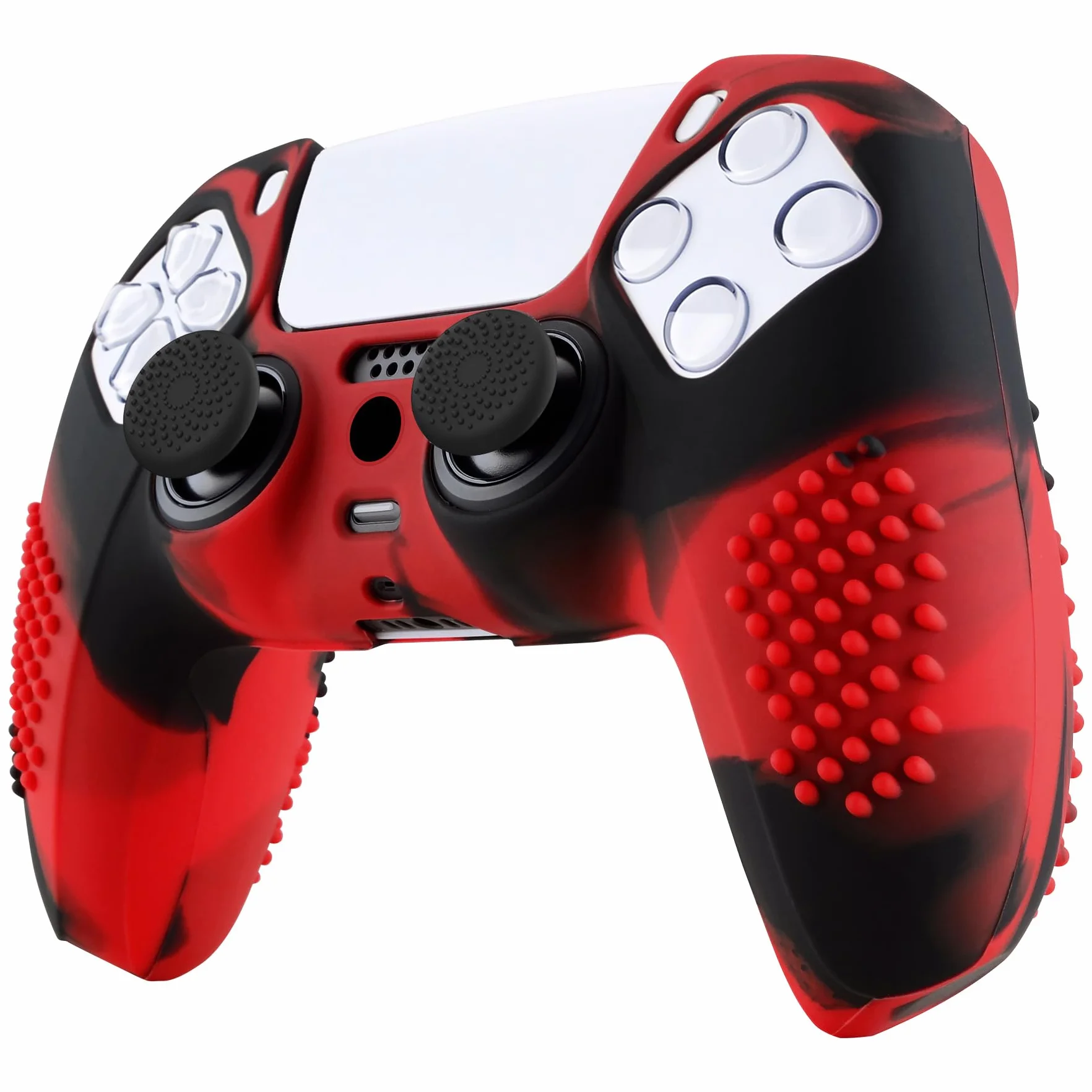 eXtremeRate PlayVital Antypoślizgowe Pokrowiec Ochronny do ps5 Kontrolera,Gumowe Ochraniacz Skóry do ps5,Silikonowe Etui z 6 szt Nakładkami Joysticka-Czerwony & Czarny(3D Studded Edition)