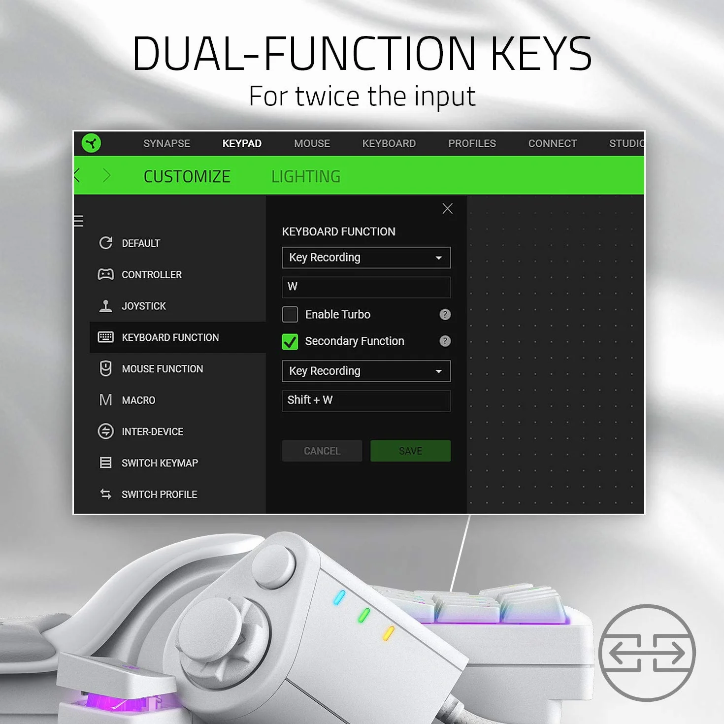 Razer Tartarus Pro Gaming Keypad z analogowo-optycznymi przyciskami, 32 programowalne przyciski, Mercury