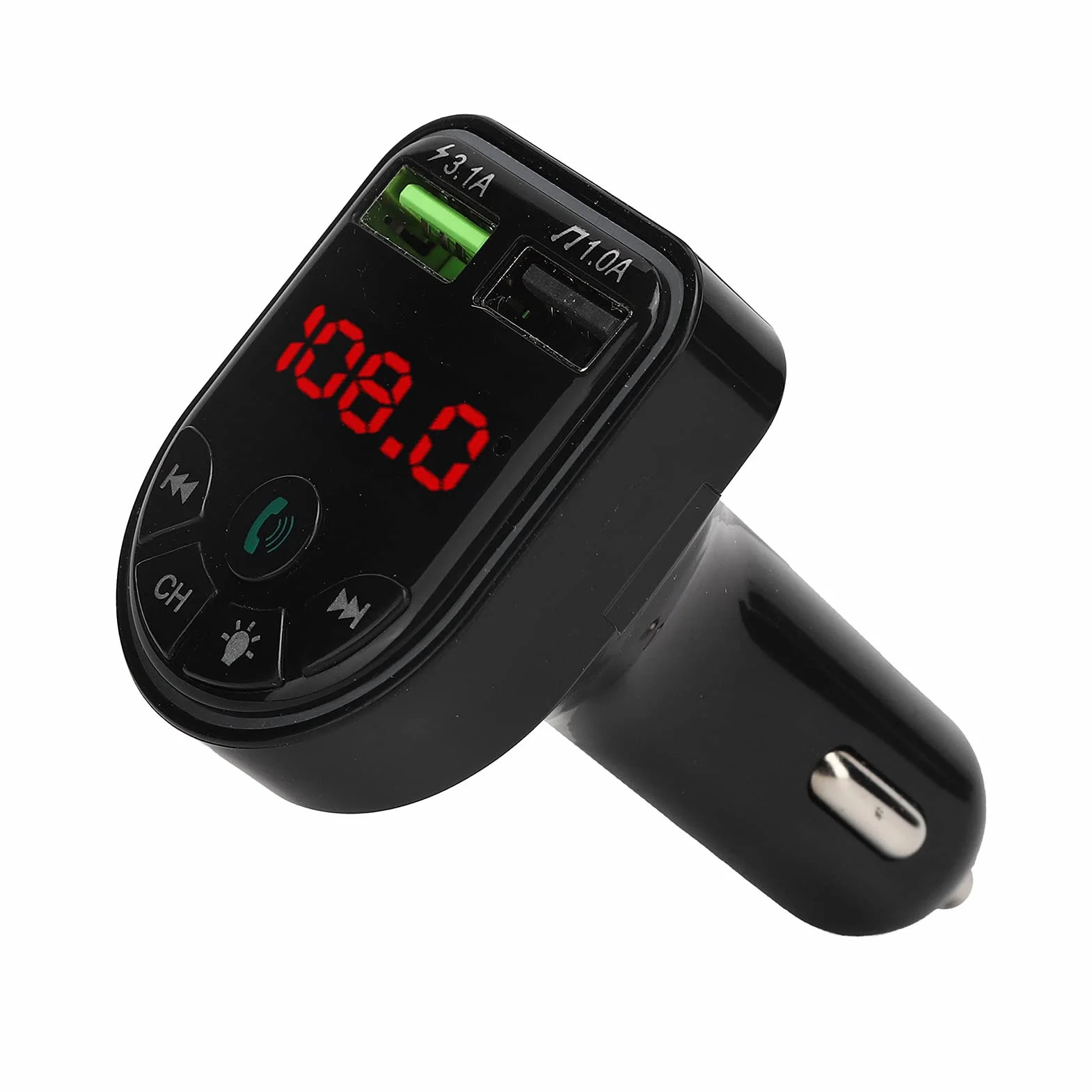 Samochodowy Nadajnik FM Bluetooth, Samochodowy Nadajnik FM Bluetooth 5.0 Odtwarzacz MP3 USB2.0 Ładowanie Telefonu z Kolorowym Oświetleniem Otoczenia, do Jazdy