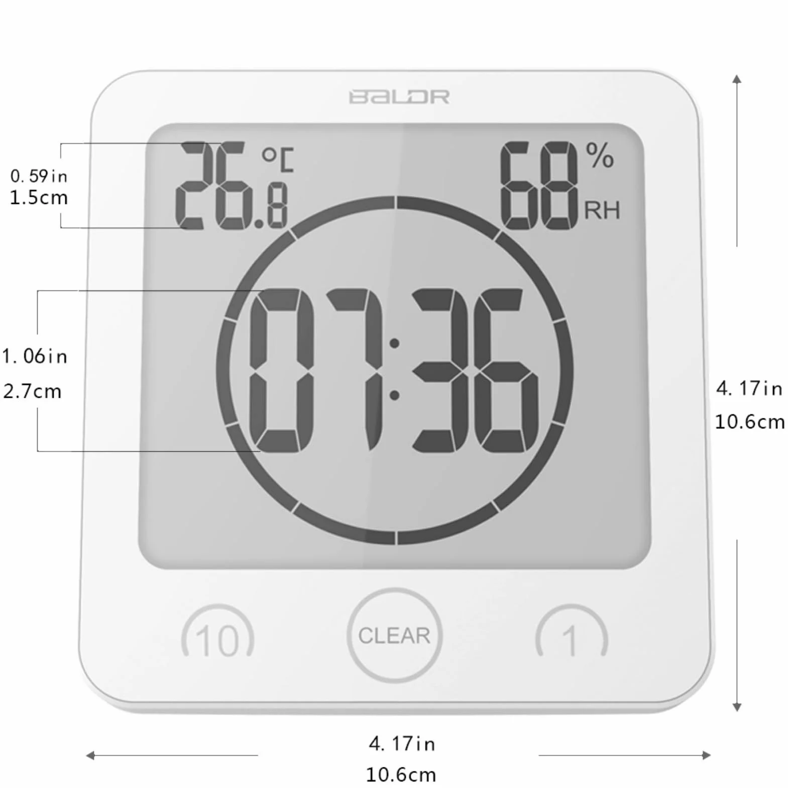 Cyfrowy zegar prysznicowy z budzikiem, wodoodporny timer łazienkowy, duży wyświetlacz LCD (czas/temperatura/wilgotność), 3 opcje montażu, do łazienki, kuchni, stacji do makijażu (biały)