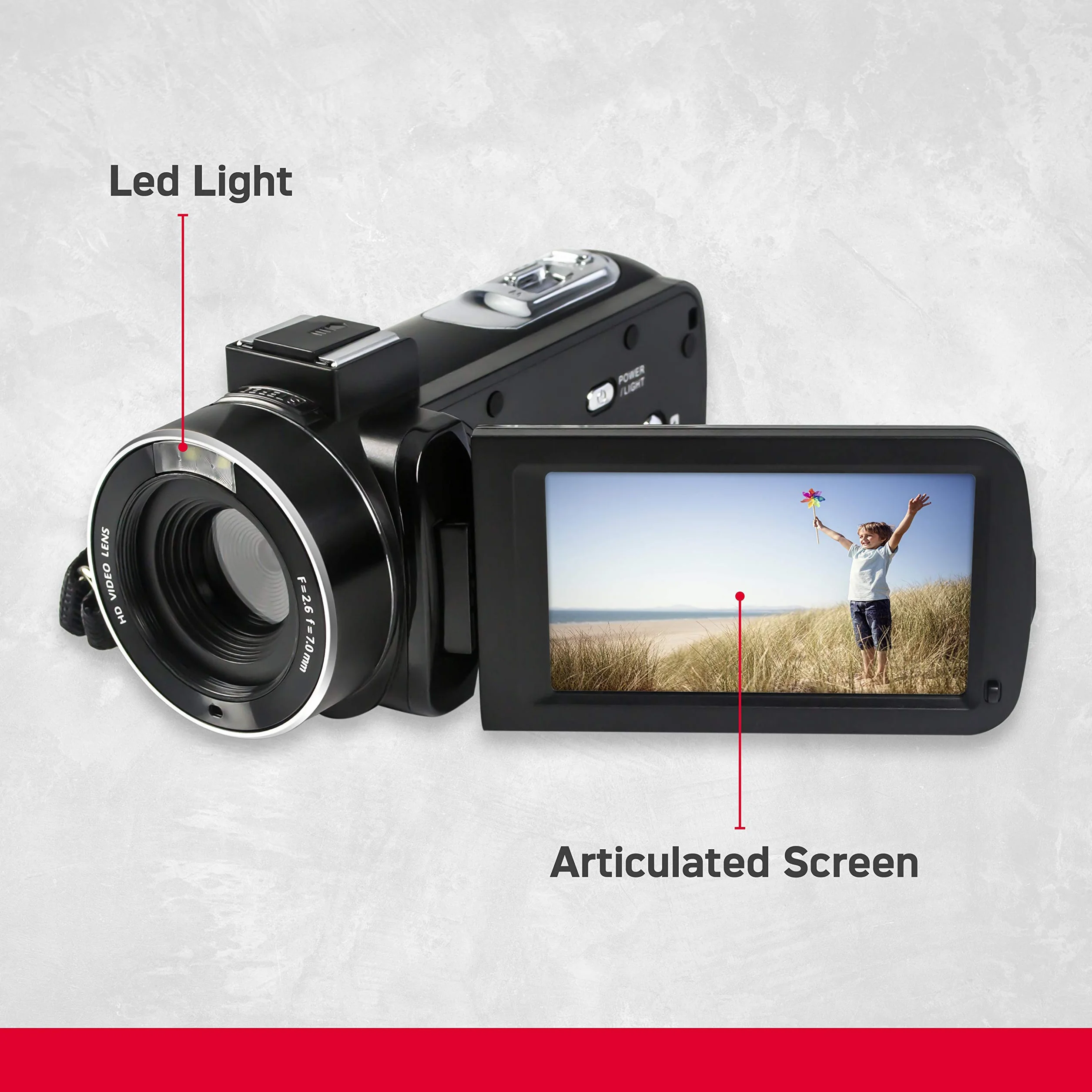 AgfaPhoto Realimove CC2700 kamera wideo 2,7 K, zdjęcia 24 MP, ekran dotykowy IPS 3,0", zoom cyfrowy 18x, światło LED, pilot zdalnego sterowania, 2 x bateria litowa