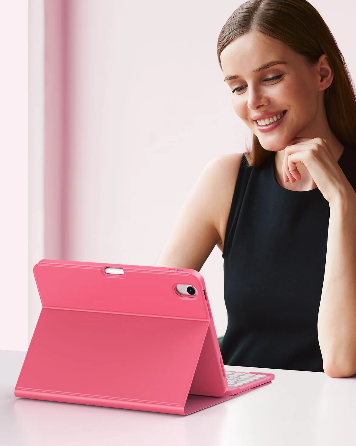 MoKo for iPad (A16) 11th Generation Case with Keyboard 11 inch 2025, iPad 10th Generation 10.9 inch Keyboard Case with Pencil Holder, Multi-Angle Detachable Bluetooth Keyboard, Pink