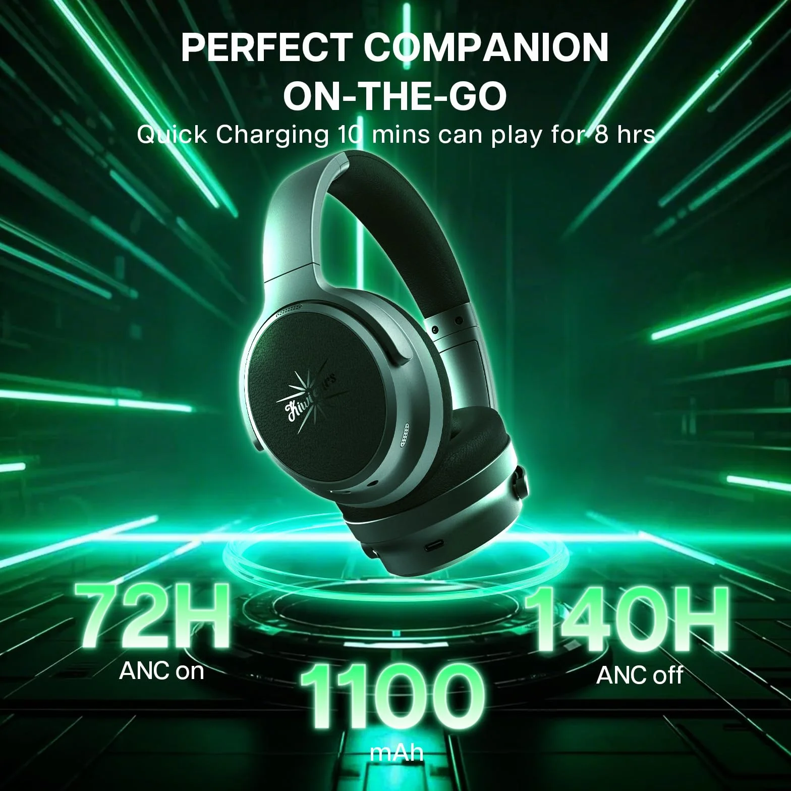 Linsoul Kiwi Ears Ardor Słuchawki Bluetooth 5.4, bezprzewodowe słuchawki DJ Studio, podwójny dynamiczny kontroler Studio Monitor z ANC Hybrid, czas odtwarzania 140H, lekkie, do gier podcastowych,