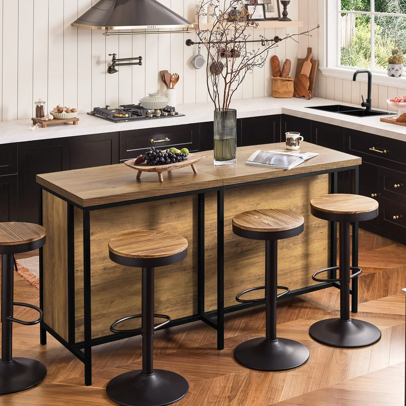 SoBuy KNL01-F Wyspa Kuchenna Stół Obiadowy Przemysłowy Stół Barowy 2 drzwi, 4 przegródki na kostki,Wymiary: 160x170x89cm