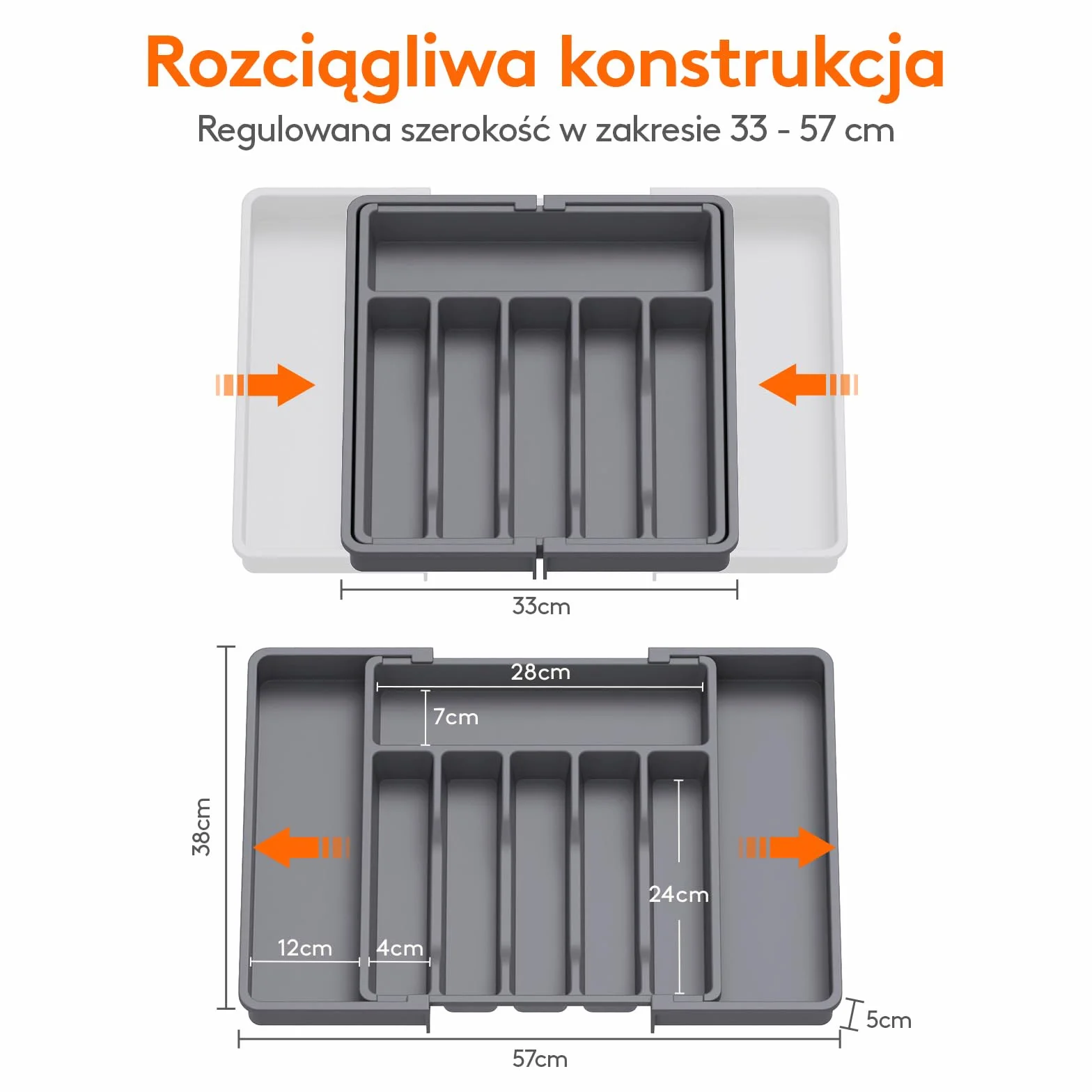 Lifewit Silverware Organizer, Rozszerzalna Taca na Przybory do Szuflady, Regulowany Uchwyt na Sztućce, Kompaktowa Plastikowa Szuflada do Przechowywania Łyżek, Widelce, Noże, Duża, Ciemnoszary