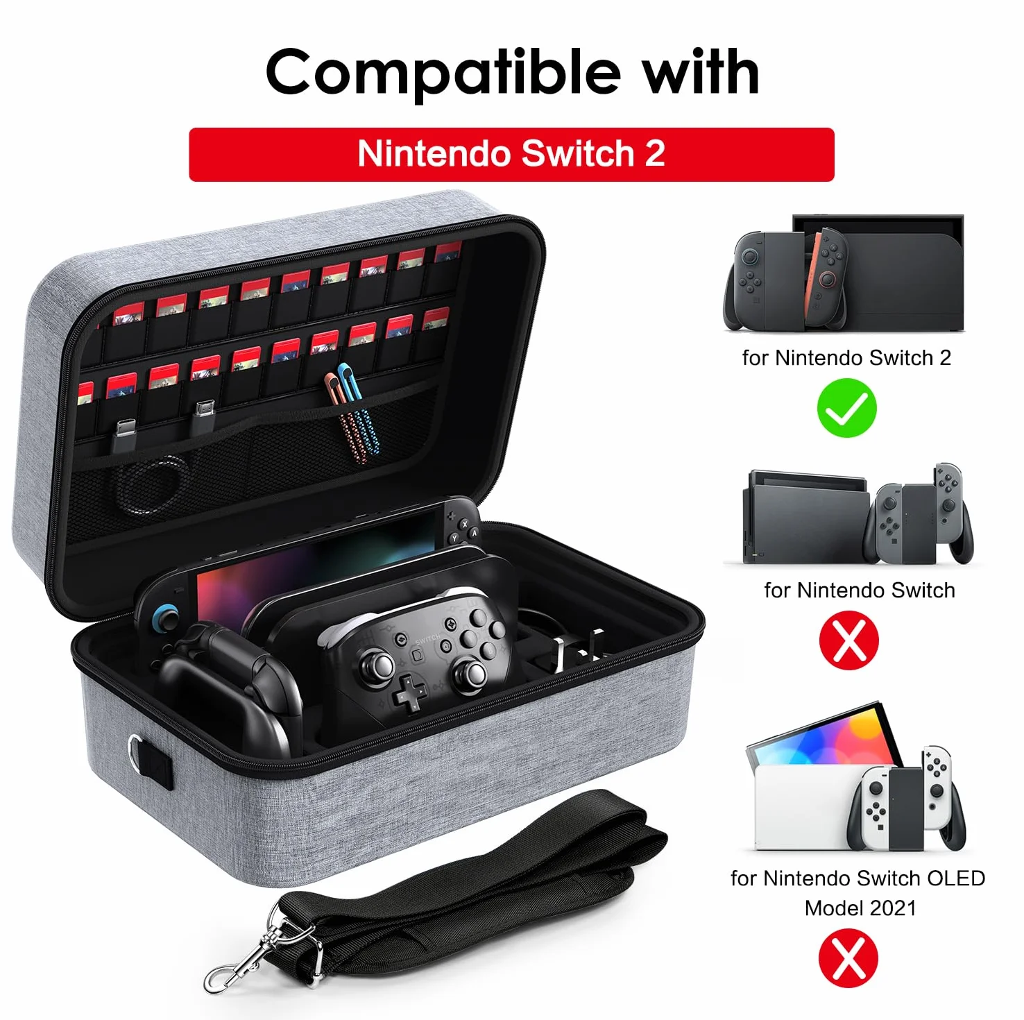 ivoler Etui transportowe kompatybilne z modelem Nintendo Switch 2 (2025), twardym futerałem podróżnym Deluxe do przełącznika konsoli, przełącznika dokującego, oryginalnej ładowarki, gier i innych