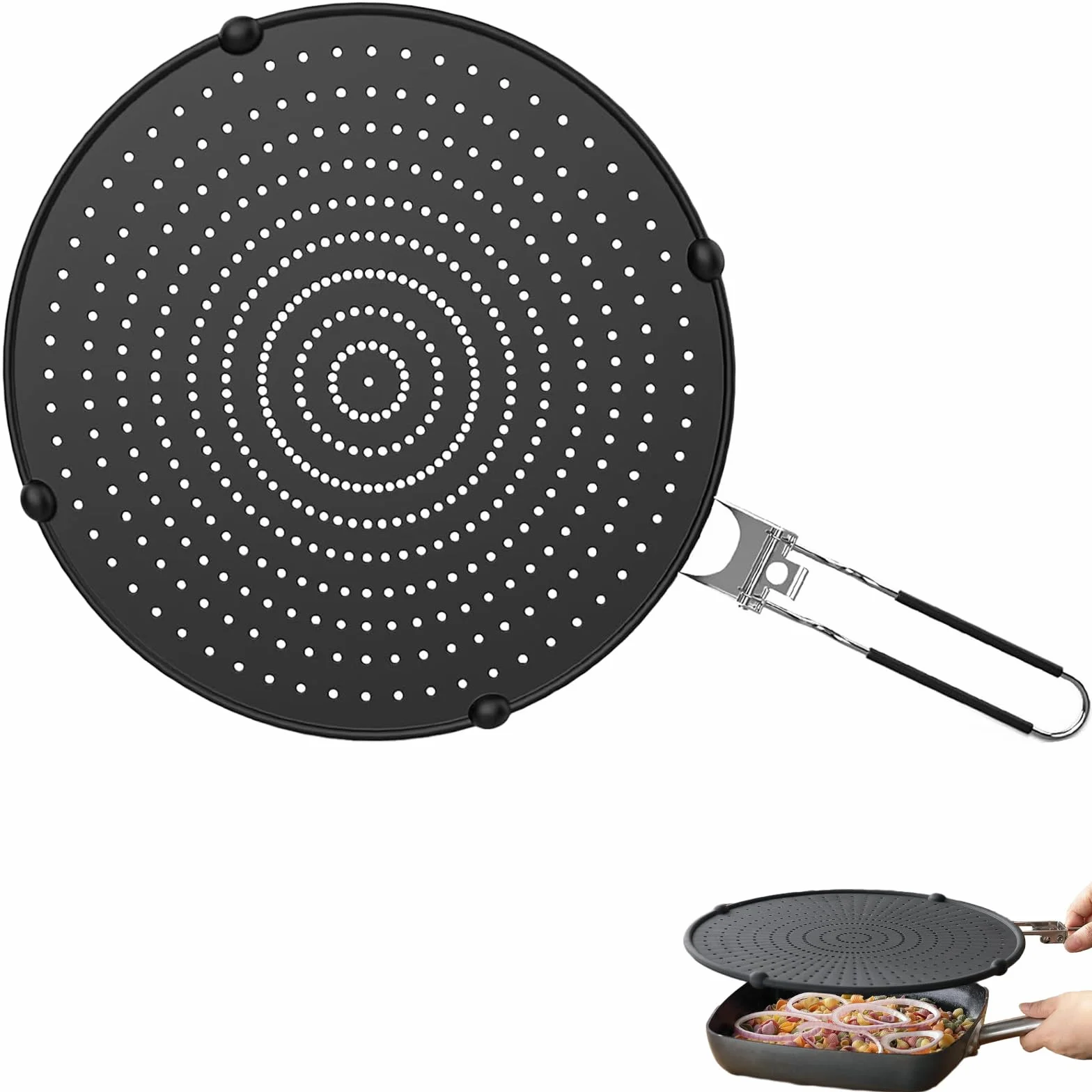 Osłona przed pryskaniem, 32 cm, ze składanym uchwytem, uniwersalna osłona silikonowa i ze stali nierdzewnej, uniwersalna ochrona przed rozpryskiwaniem tłuszczu, pokrywka kuchenna do gotowania