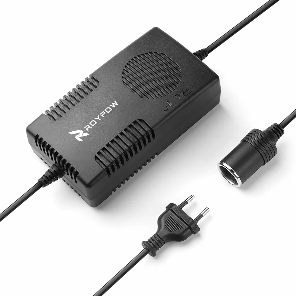 RoyPow 120 W (maks. 150 W) Zasilacz zasilania AC na DC 220 V/230 V/240 V do 12 V do gniazda zapalniczki samochodowej 12 V/10 A DC zasilacz transformatora konwertera