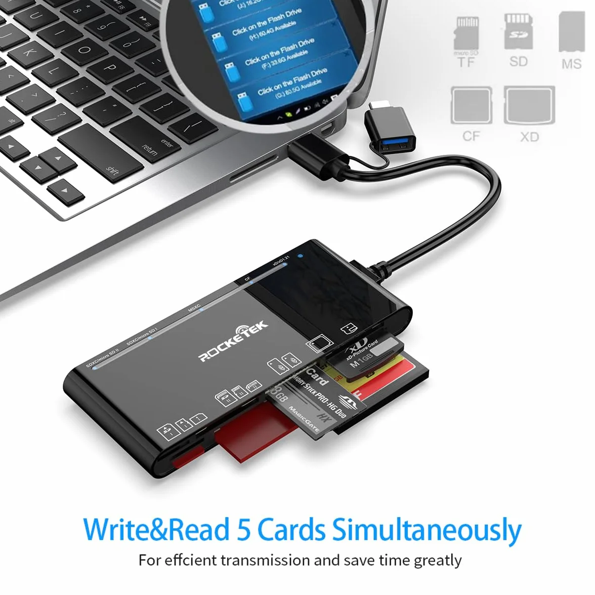 USB C USB3.0 Multi Card Reader, SD/TF/CF/Micro SD/XD/MS 7 w 1 Czytnik kart pamięci/Adapter/Hub dla kart SD SDXC SDHC CF CFI TF Micro SD Micro SDXC Micro SDHC MS MMC dla systemów Windows/Mac/Android