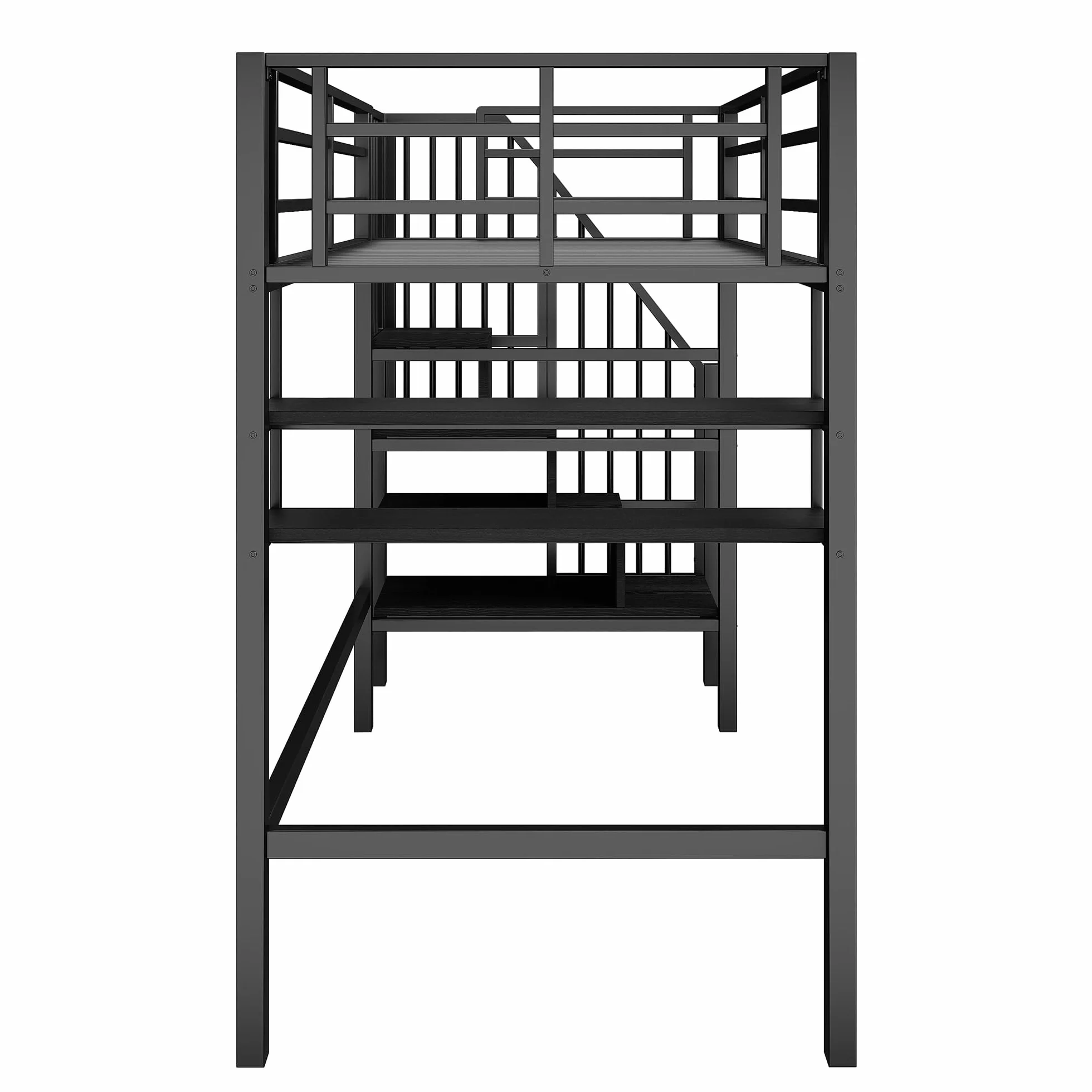 Łóżko piętrowe 90 x 200 cm żelazne z półkami i drabinką dla dzieci
