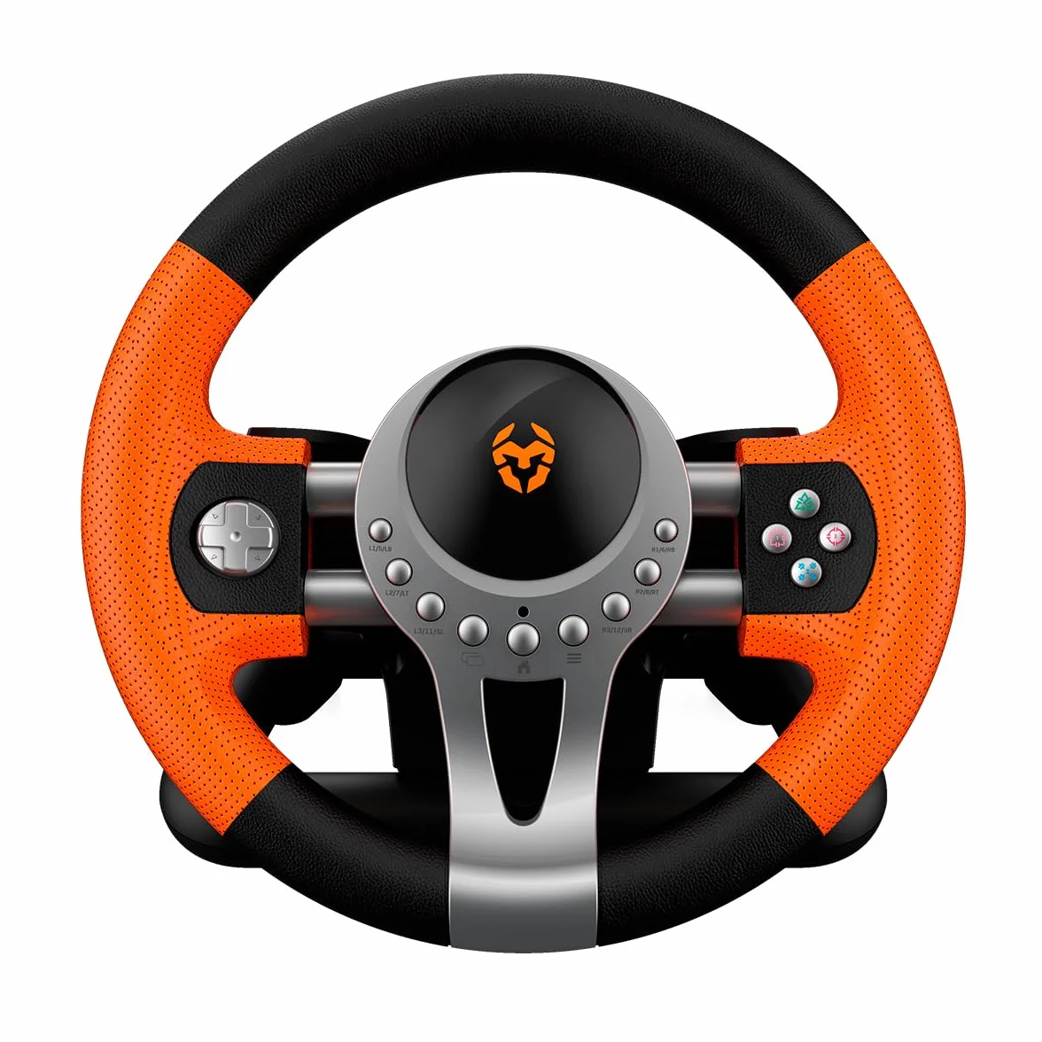 KROM K-DRIVER Wieloplatformowy zestaw kierownicy i pedałów, kompatybilny PC PS3 PS4 XBOX, czarno-pomarańczowy