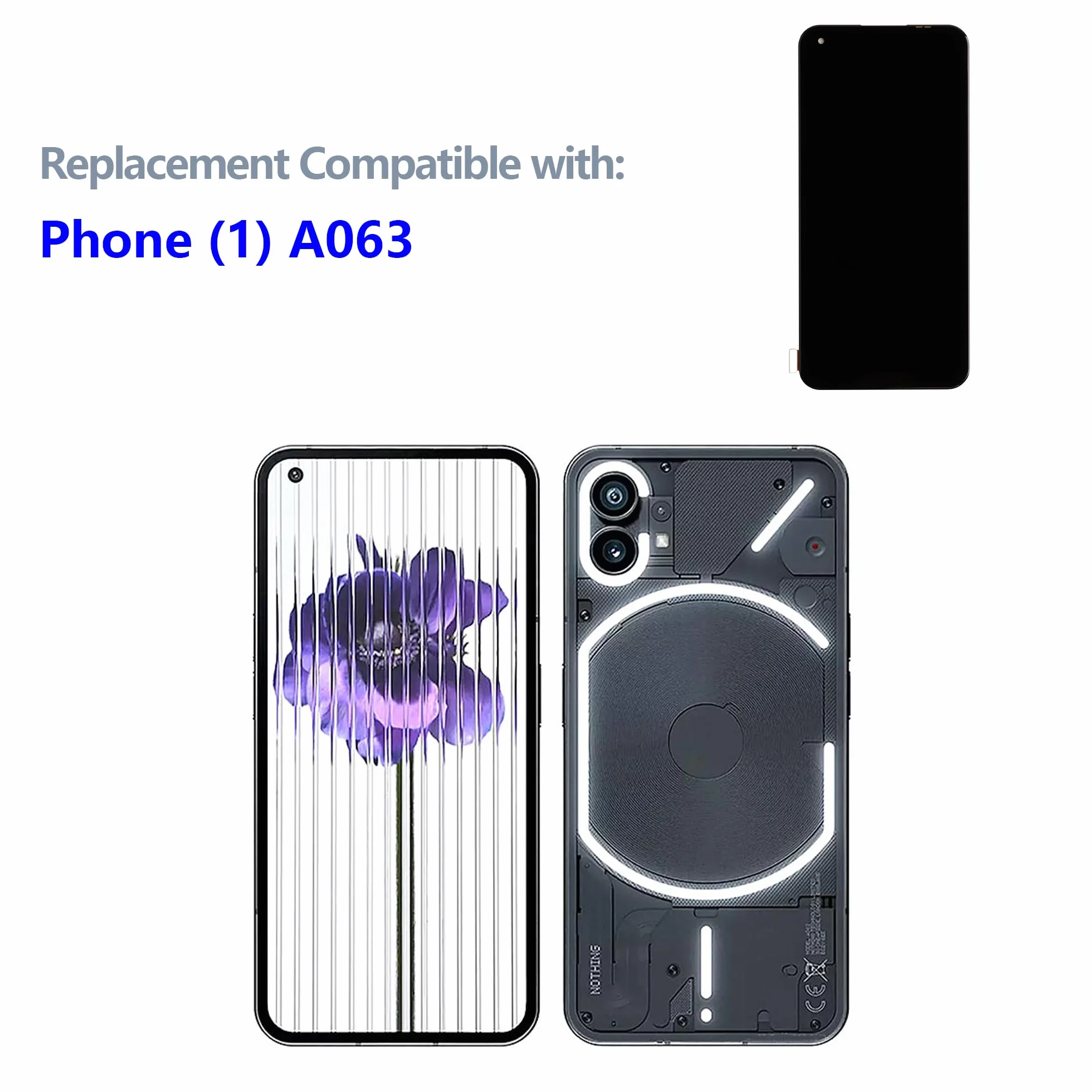 6,55-calowy wyświetlacz TFT kompatybilny z Nothing Phone (1) A063 (czarny, bez ramki) (bez odcisku palca), wyświetlacz LCD, ekran dotykowy zamiennik + zestaw narzędzi