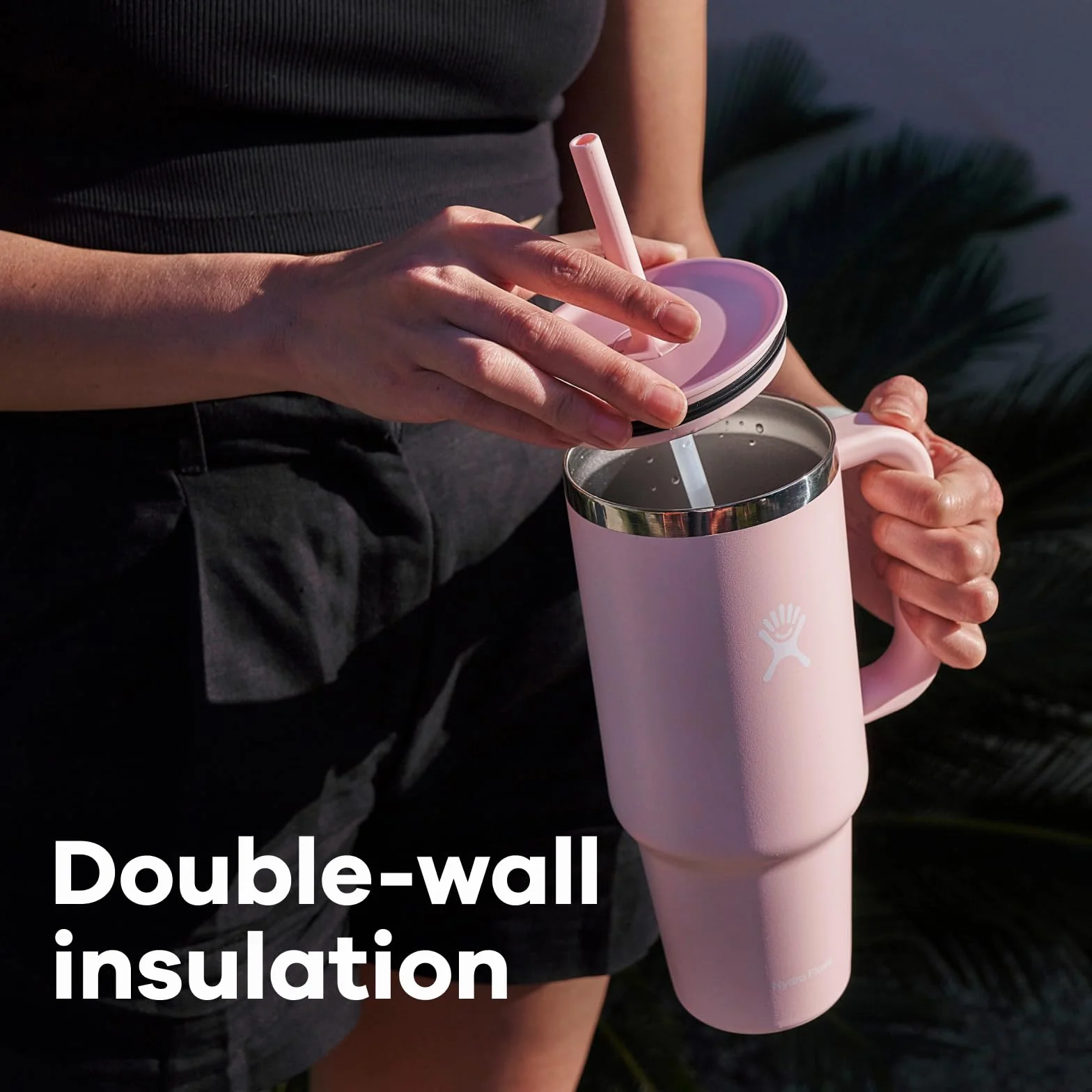 Hydro Flask Kubek podróżny o pojemności 1180 ml z zamykaną pokrywką ze słomki - stal nierdzewna - izolowana próżniowo podwójna ścianka - pokrywka odporna na zachlapanie - bez BPA - biały