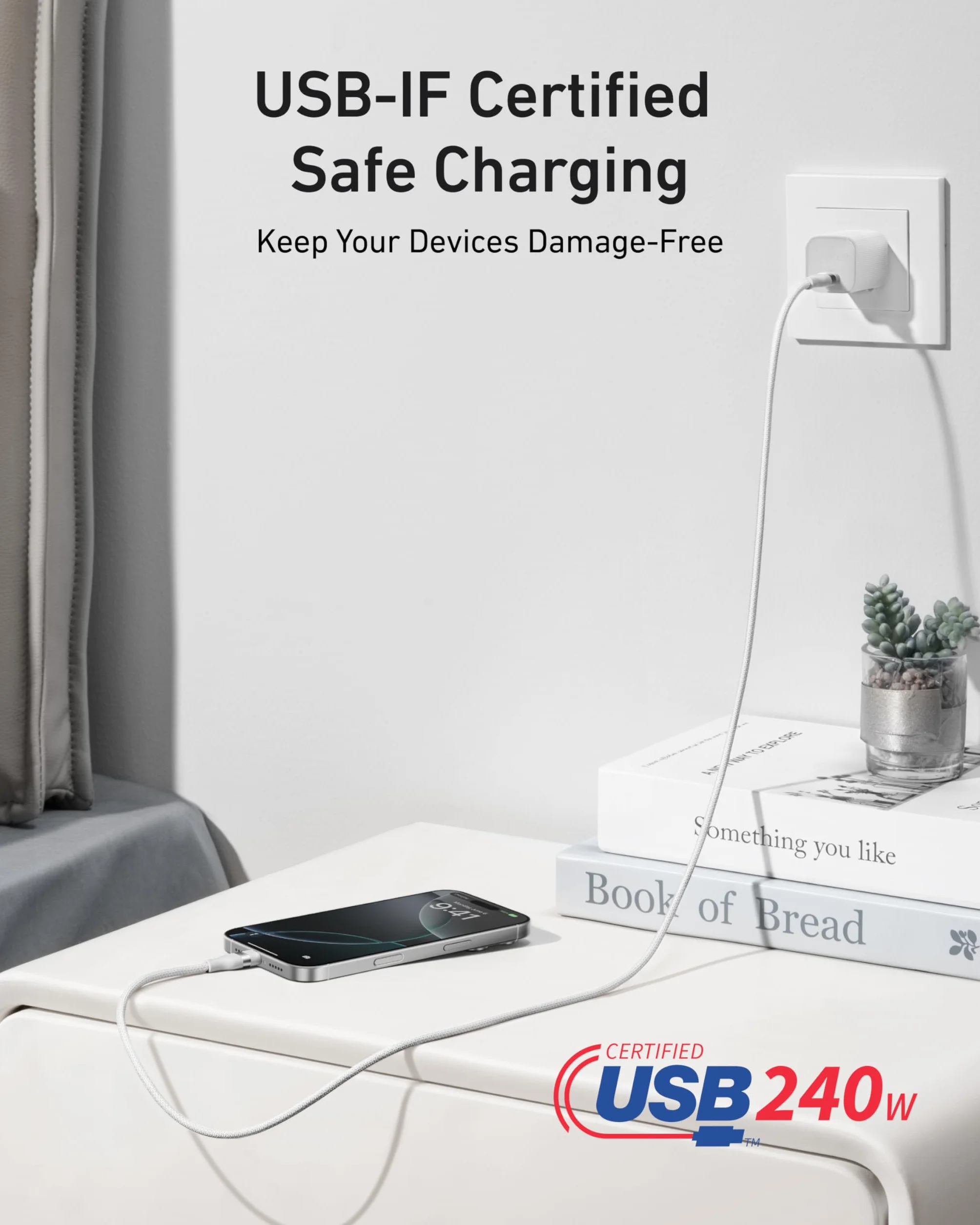 Anker USB C do USB C, 240 W Kabel do Szybkiego Ładowania, Pleciony Upcycle, Typ C dla iPhone 16/16 Pro/16 Plus/16 Pro Max, MacBook Pro, iPad Pro, iPad Air 4, Galaxy S24 i Więcej (Czarny, 0,9 m)