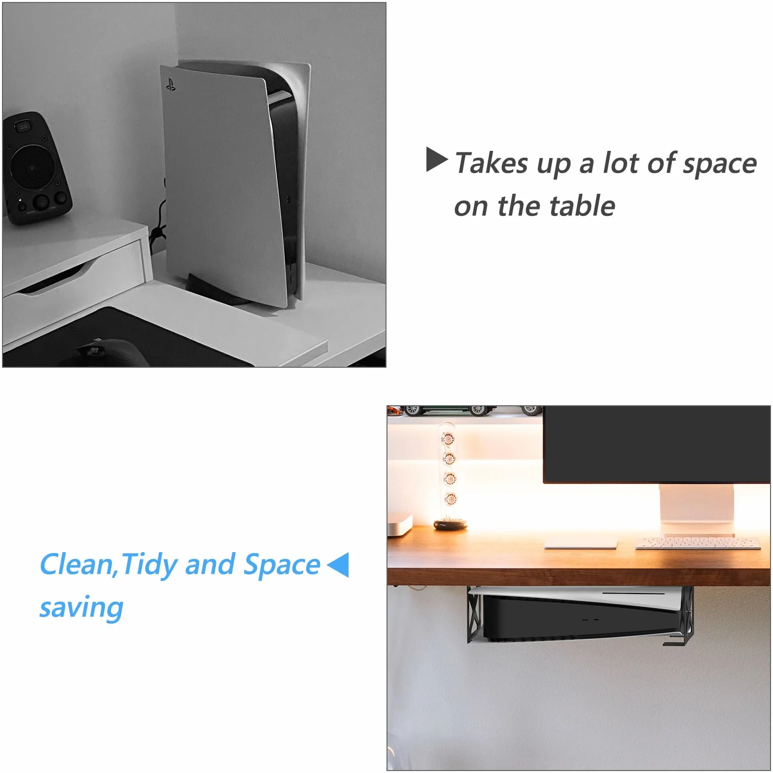 Geekria Uchwyt pod biurko kompatybilny z konsolami PS5 Pro/PlayStation 5/5 Slim Disc i Digital Edition, innymi konsolami do gier, aluminiowy uchwyt na akcesoria do gier (czarny)