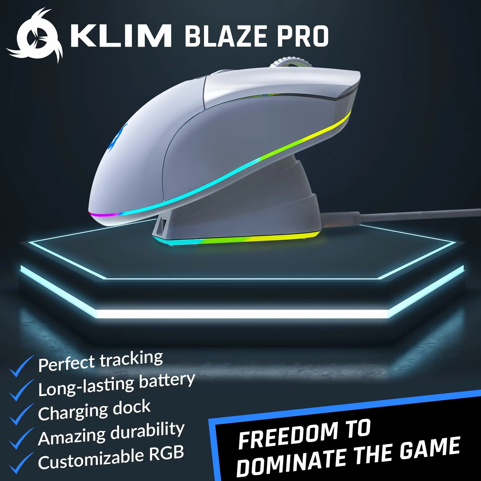 KLIM Blaze Pro Bezprzewodowa Mysz Gamingowa RGB 6000 DPI Czujnik Wysokiej Precyzji Biała