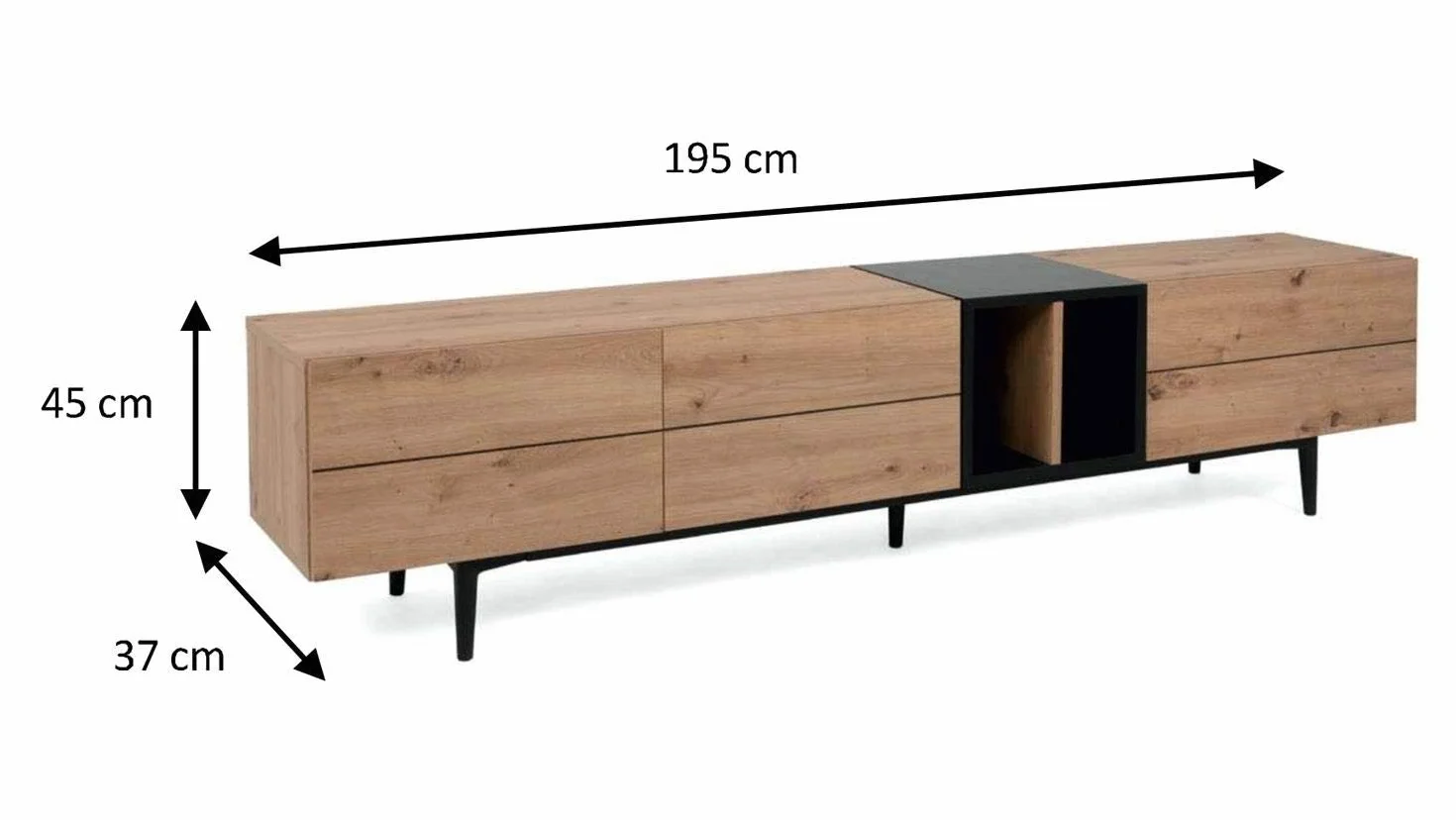 003056 NOLA 56A Artisan dąb nr / czarny niska szafka HiFi komoda TV Board szafka telewizor ok. 195 cm