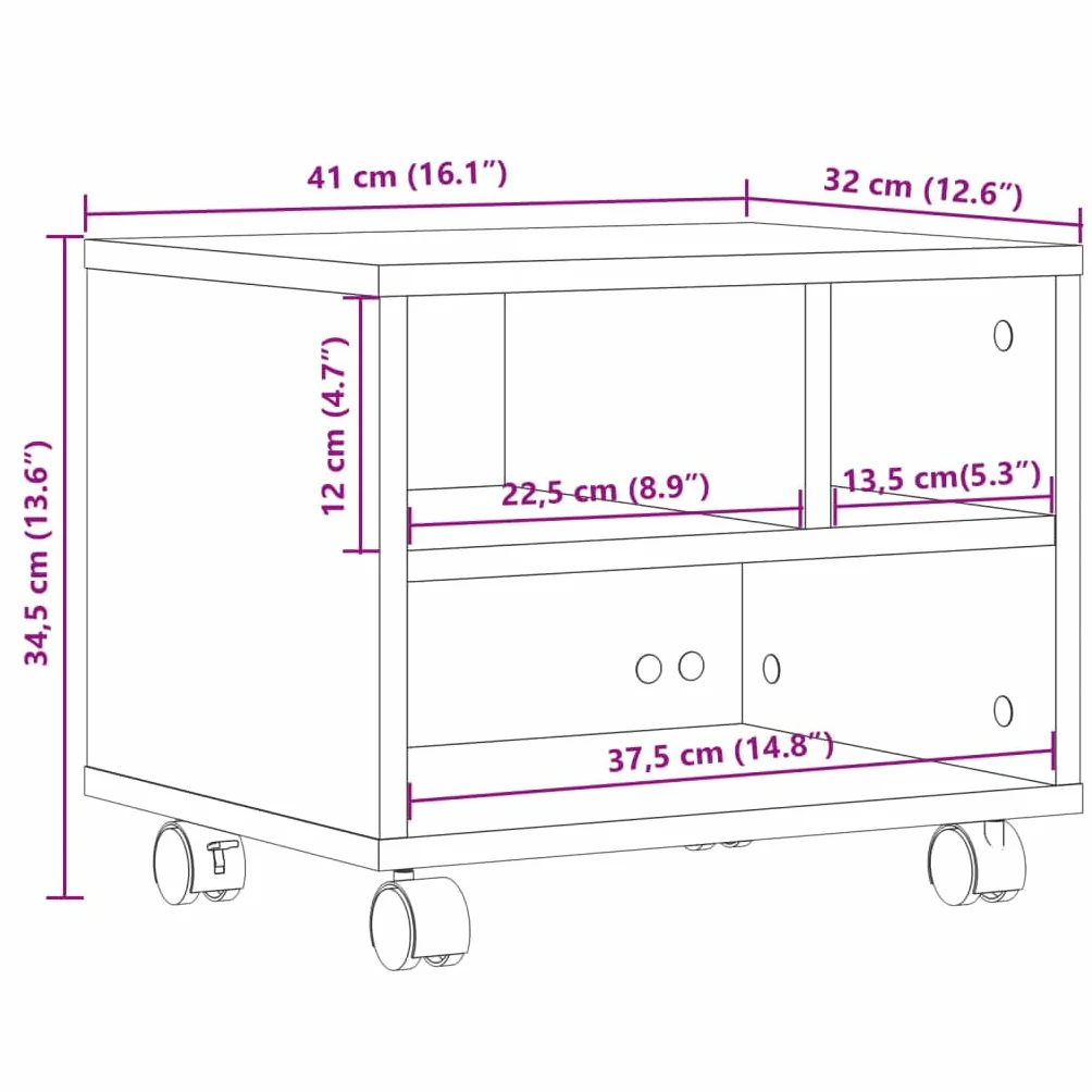 vidaXL Stojak pod drukarkę z kółkami biały 41x32x34,5 cm