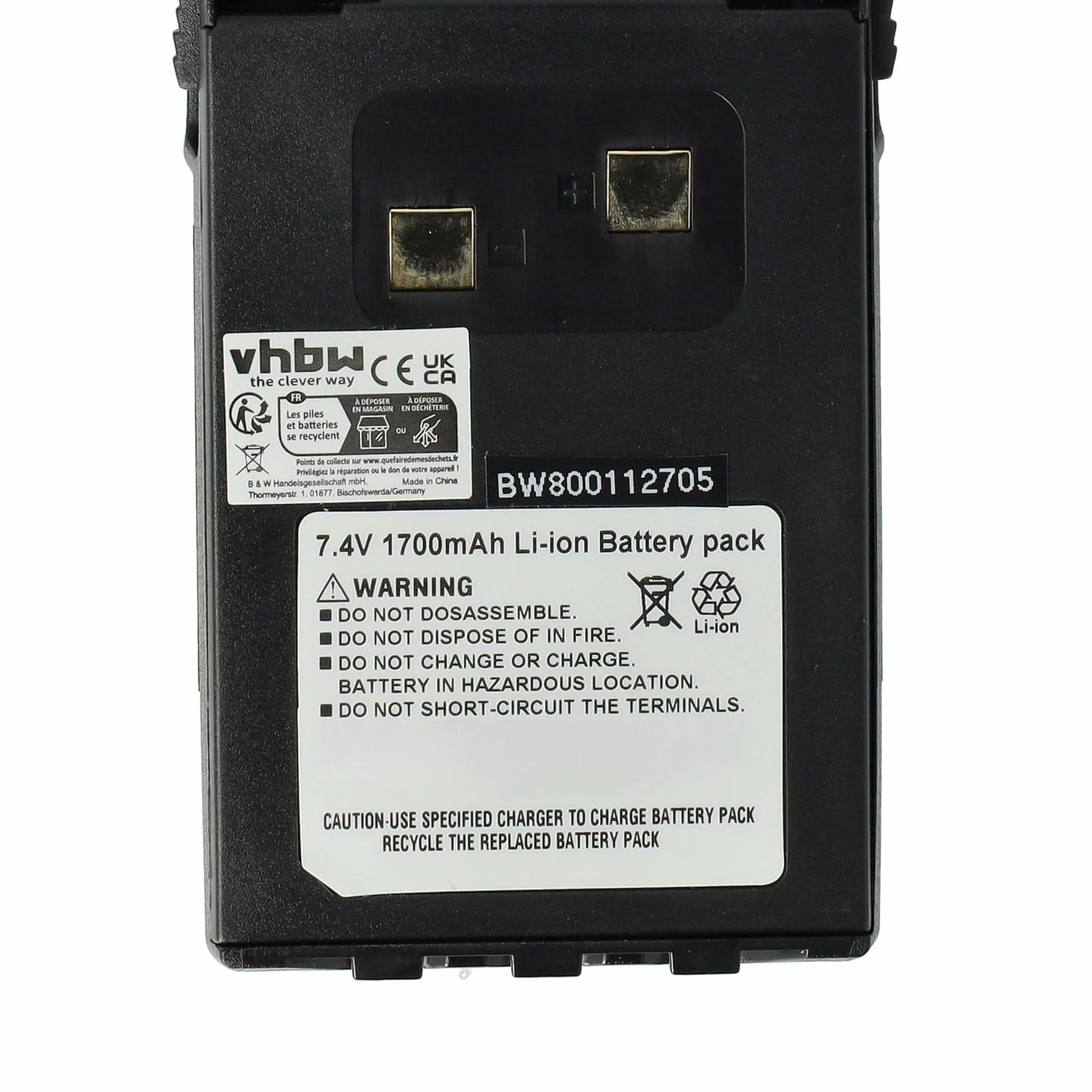 vhbw 1 x bateria kompatybilna z Wouxun KG-UVD1P, KG-UV6D, radio KG-UVD1 (1700mAh, 7,4V, Li-ion) + klips