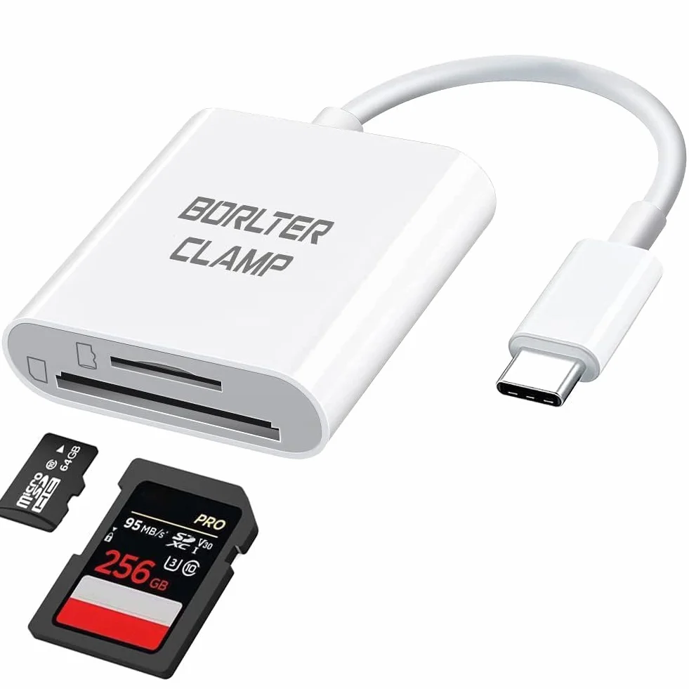 Czytnik kart USB C na SD, BorlterClamp typu C na SD/Micro SD adapter do czytnika kart pamięci kompatybilny z MacBookiem, laptopami, tabletami, smartfonami