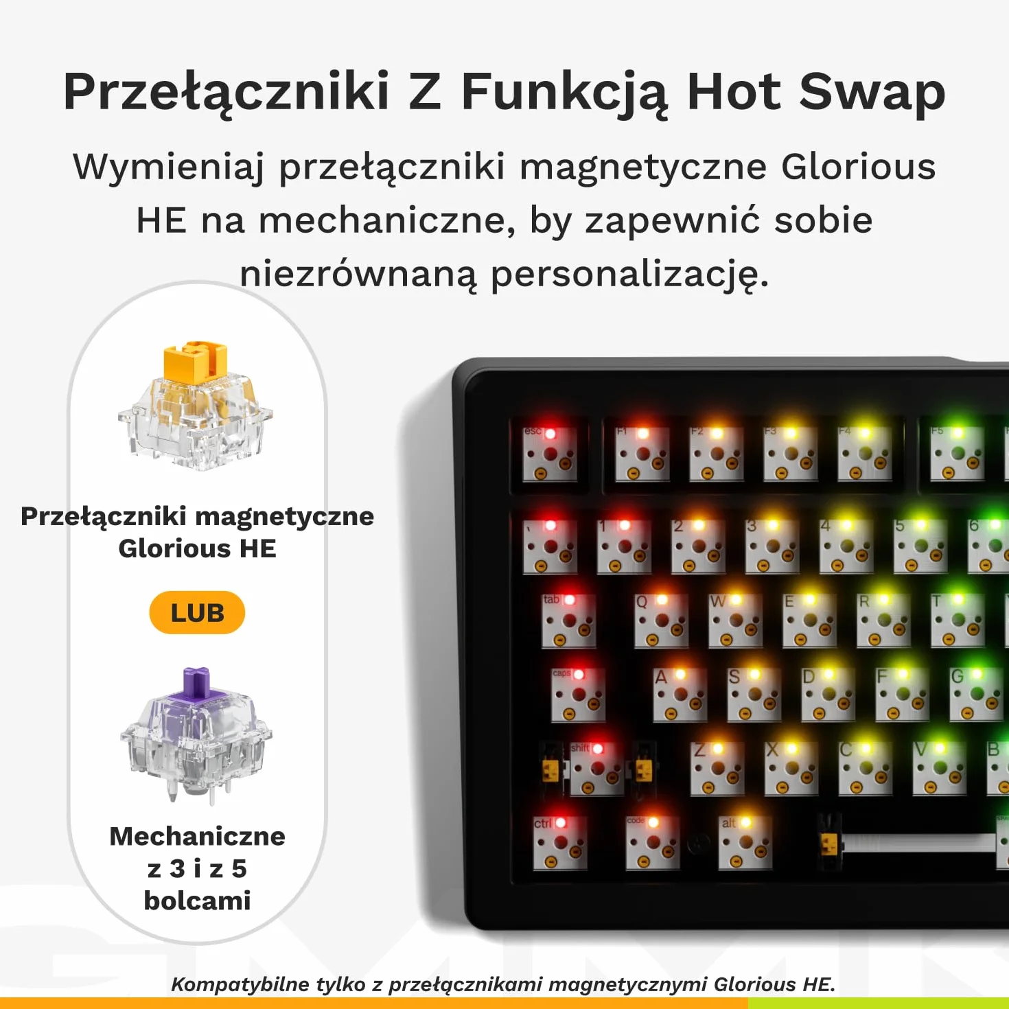 Glorious Gaming GMMK 3 HE klawiatura mechaniczna 75% Rapid Trigger Hall Effect 8K polling hot swap uszczelka angielski QWERTY czarna