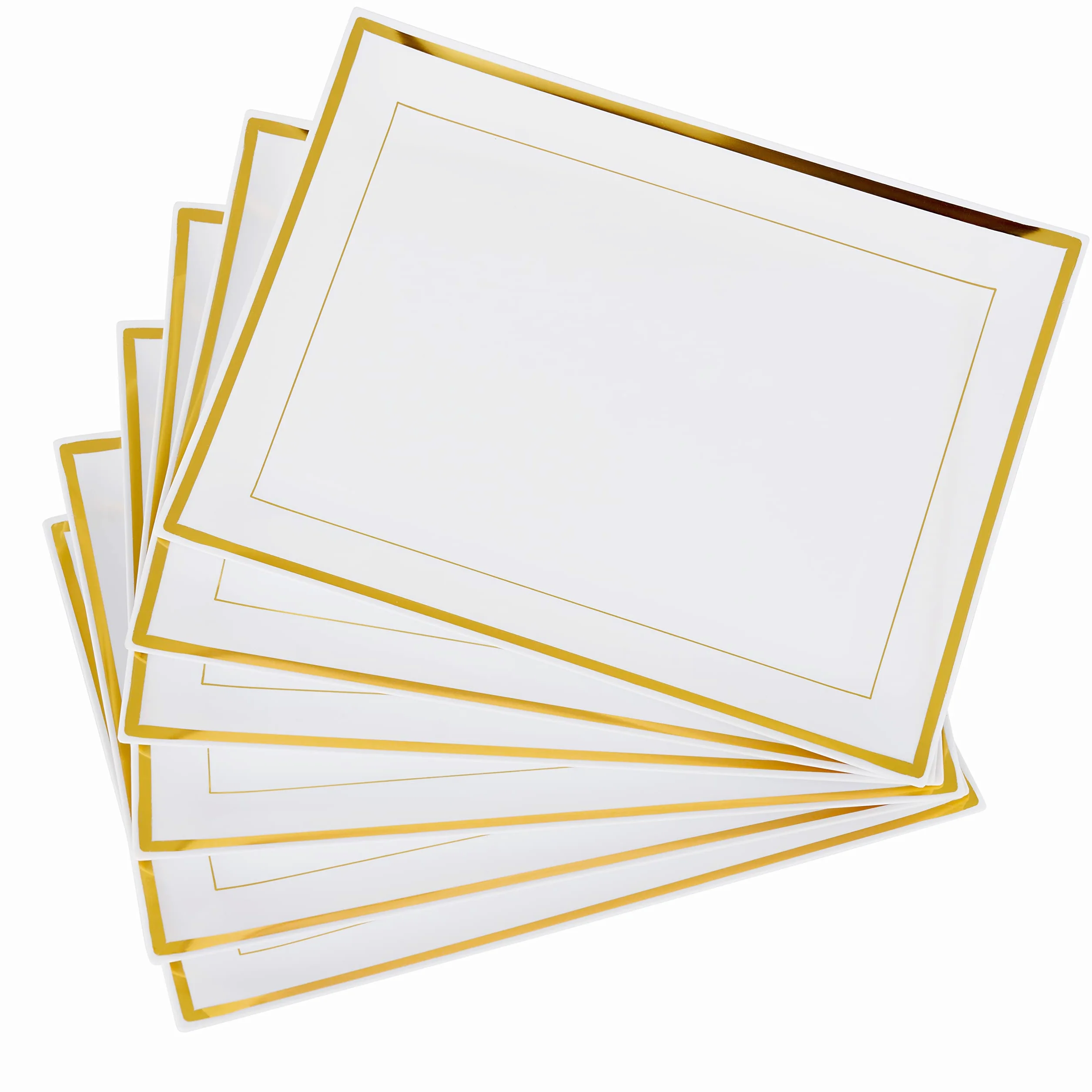 MATANA 6 białych plastikowych półmisek do serwowania 30 x 23 cm ze złotą obwódką