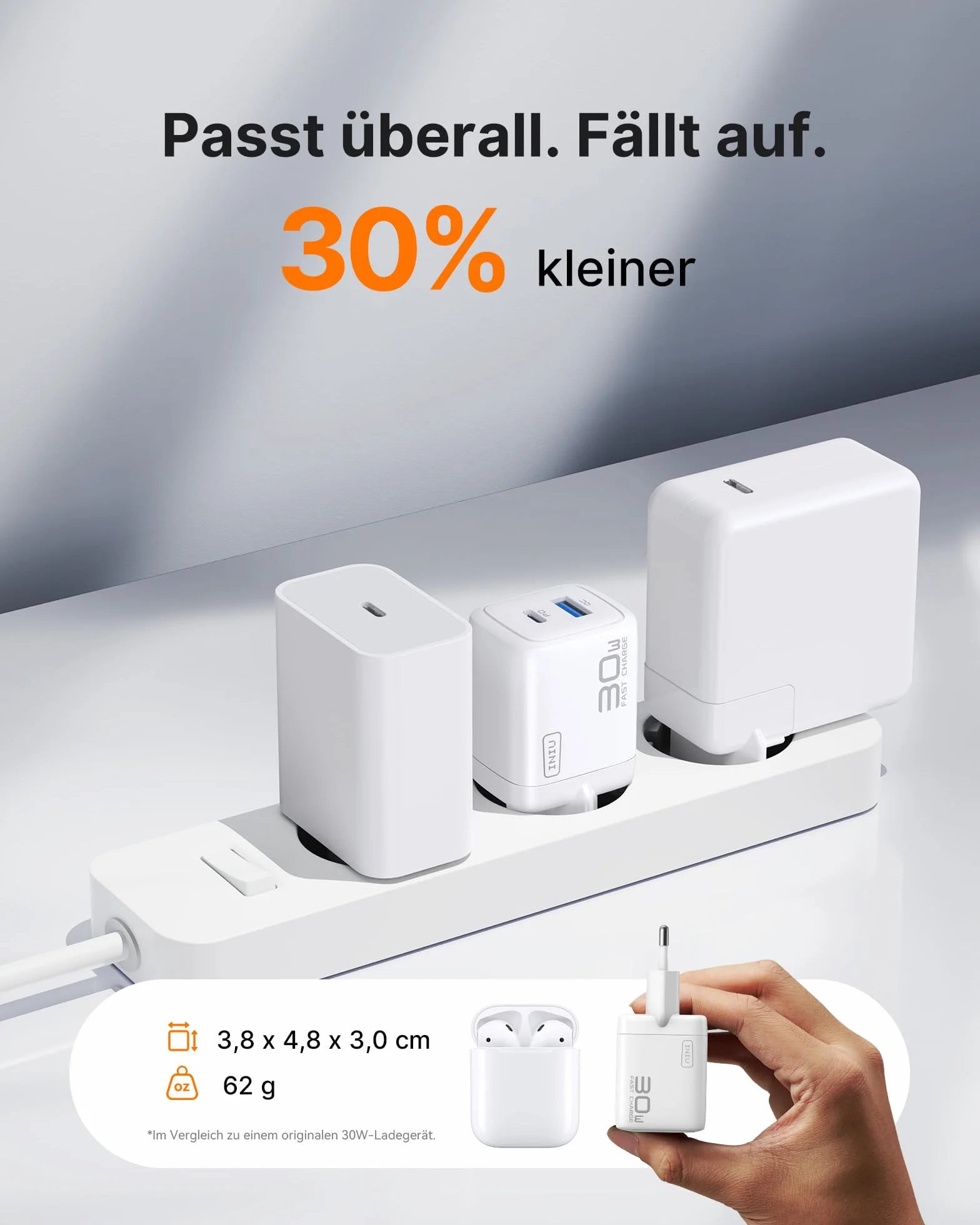 INIU Ładowarka USB C, 30 W, 2-portowa [USB C + USB A] Szybka ładowarka z kablem, Multi Sector PD Type C, adapter do iPhone'a 17 16 Pro Max, iPad Air, Galaxy S25 S24 Ultra, Xiaomi 15, Pixel 10, 9 itd