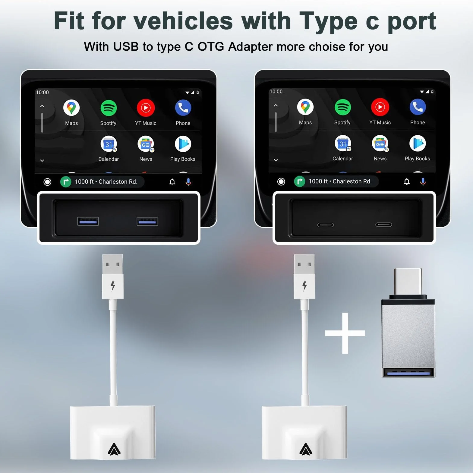 Bezprzewodowy Adapter Samochodowy dla Android Auto, Samochodowy Bezprzewodowy Klucz Samochodowy Typu C Szybkie Połączenie dla Androida, Bezpośredni Adapter USB, Mini Auto