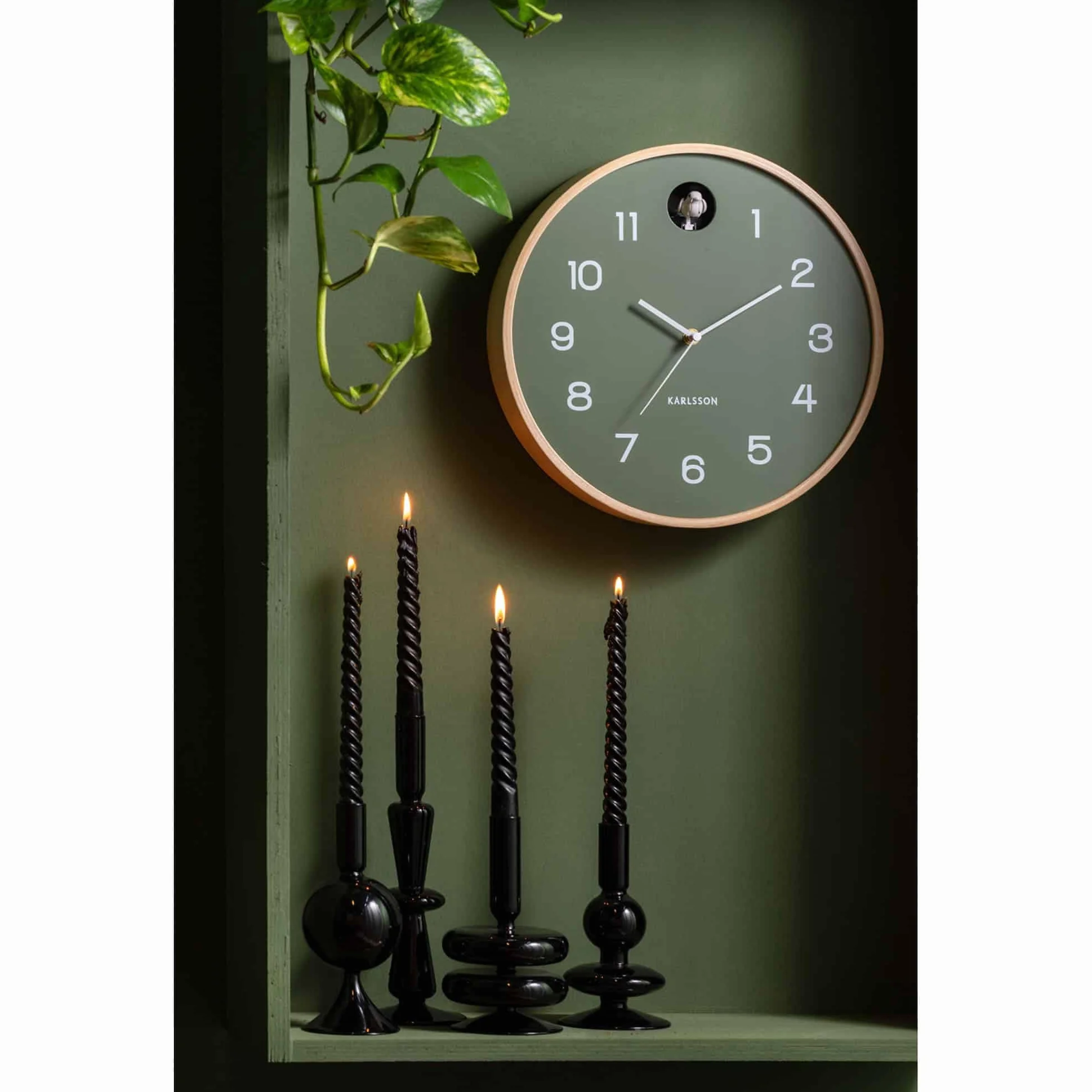 [DL] Wall Clock Natural Cuckoo Birch Wood Jungle Green -