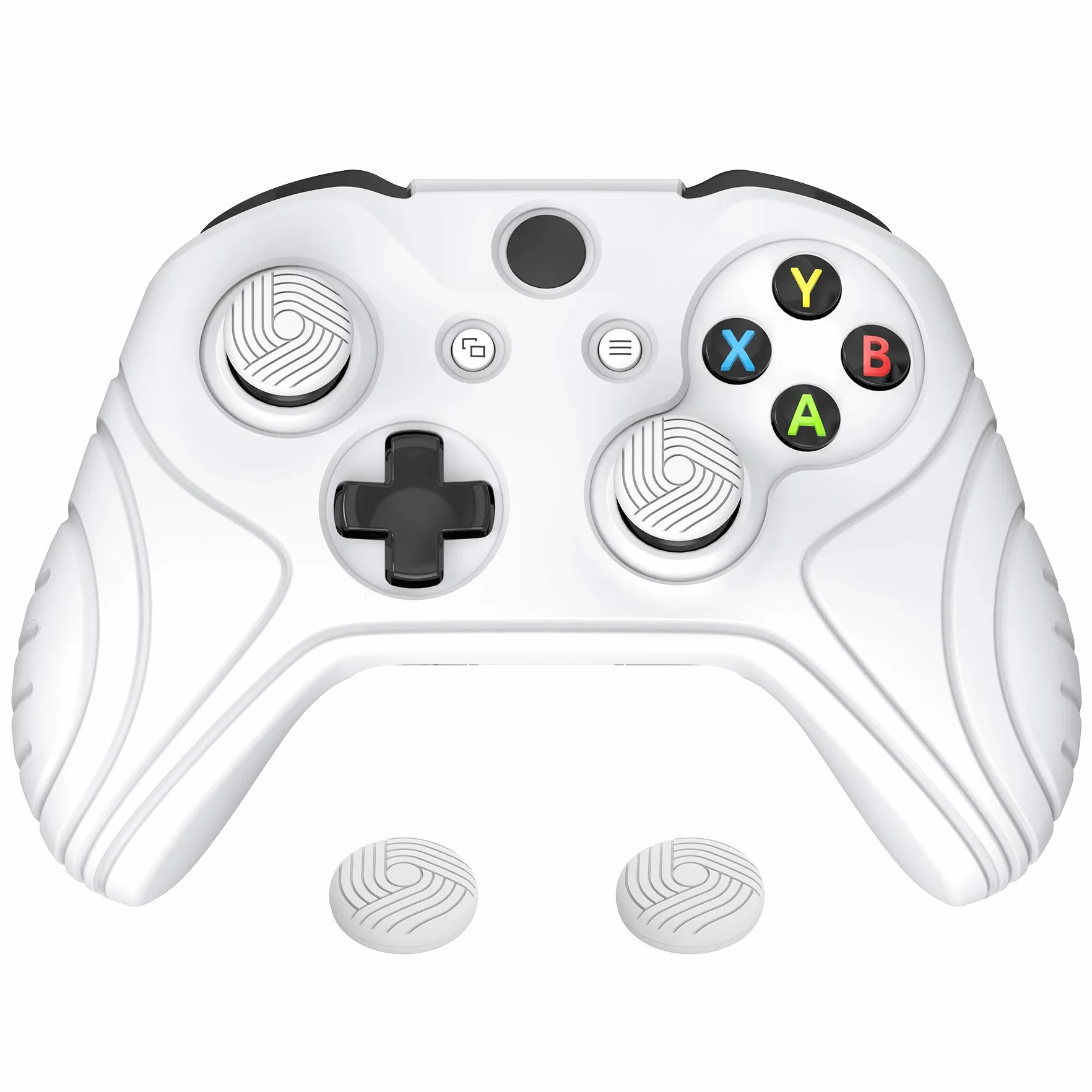 PlayVital Antypoślizgowy Silikonowa Skóra do Xbox One X/S Kontrolera,Ergonomiczna Miękka Gumowa Osłona Ochronna do Xbox One S/X z Nakładkami na Kciuki-Biały(Edycja Samuraja)