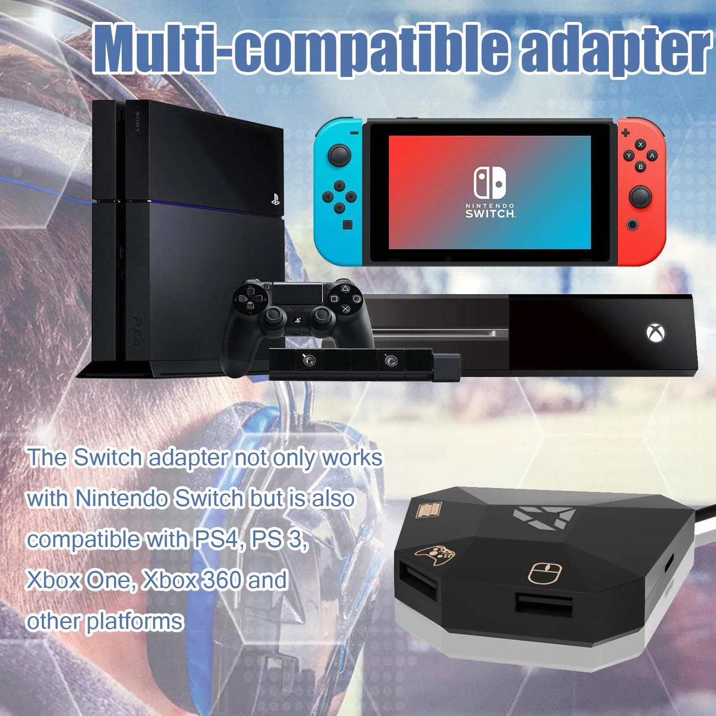 INF Adapter Konwerter myszy i klawiatury dla Nintendo Switch/PS3/PS4/Xbox One/Xbox 360, Konwerter klawiatury i myszy do gier dla konsoli