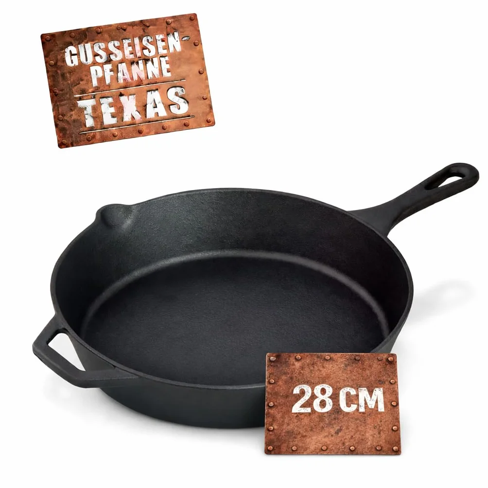 BBQBOSS Żeliwna patelnia 28 cm [2,8 litra] patelnia żelazna – cast iron pan – frying pan – indukcja – patelnia żeliwna – do grilla gazowego – do grilla węglowego