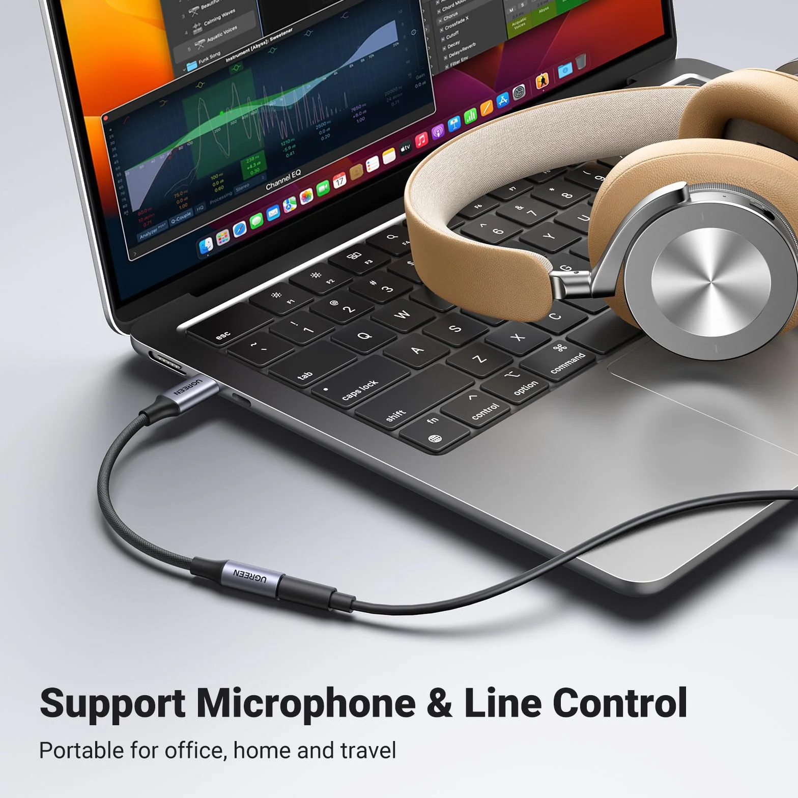 UGREEN Audio Jack Adapter USB C do 3.5mm Adapter Słuchawek Nylonowy Kabel Aux Kompatybilny z Galaxy S23 Ultra/ S23+/ S23/ S22/ S21+/ S21/S21 Ultra/S20,iPad Pro/Air, MacBook Pro itp. (Szary)