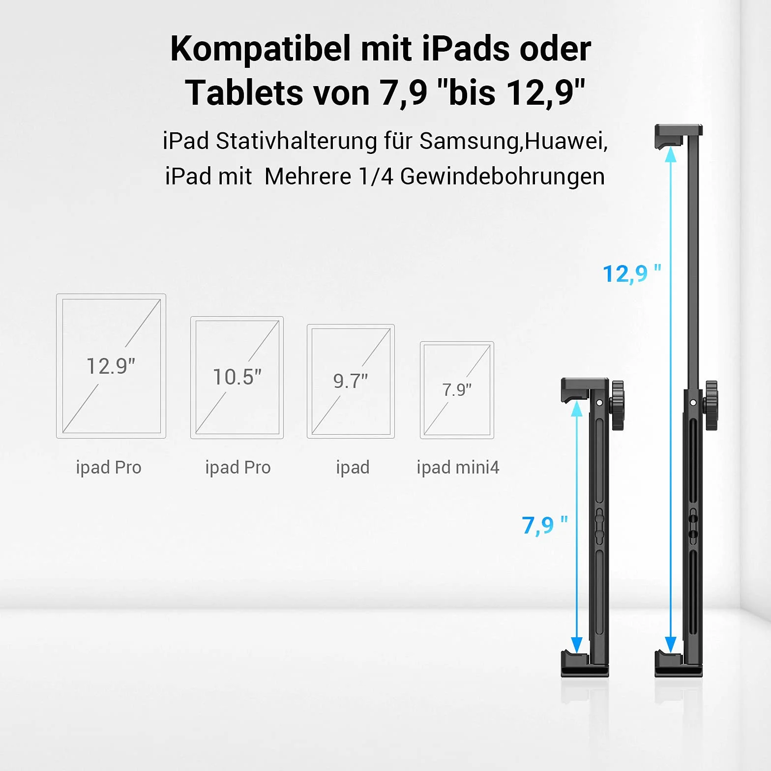 SMALLRIG 2930 metalowy uchwyt do statywu iPada, adapter monta?owy z 2 zimnymi butami, ?ruba 1/4", p?ytka do Acra, do iPad mini Air Pro Surface Pro (7,9 cala do 12,9 cala), uniwersalny zacisk tabletu