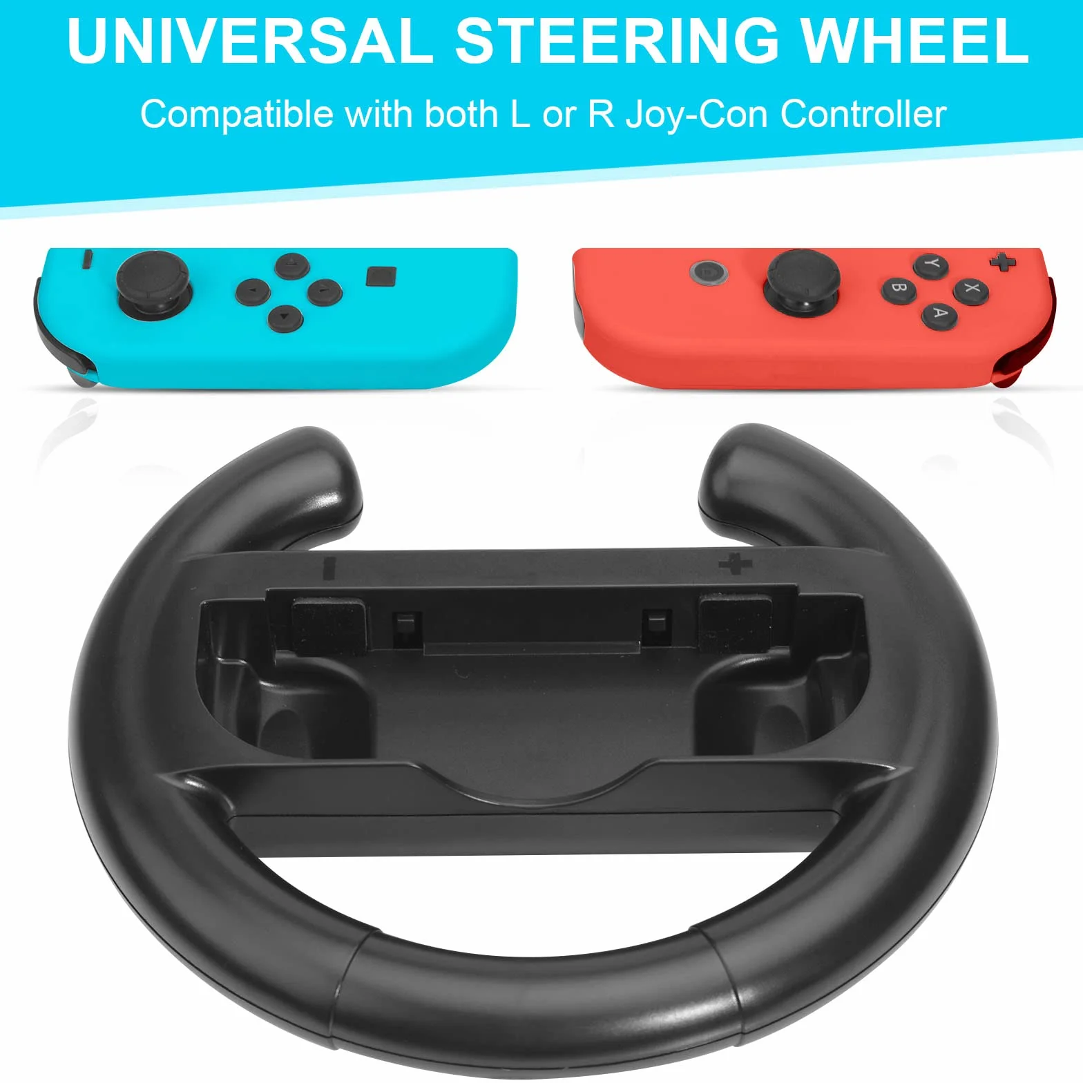 JoyHood Kierownica do kontrolera Switch/Switch OLED Joy-Con, Racing Wheel, kompatybilna z Kart 8 Deluxe [2 sztuki w opakowaniu], czarna
