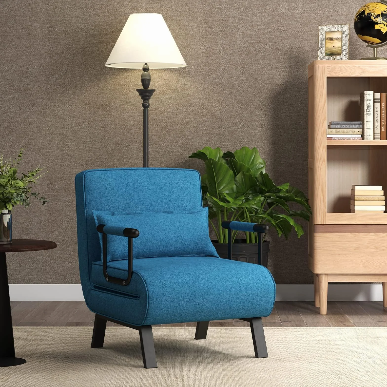 COSTWAY 4 w 1 rozkładana sofa z funkcją spania, rozkładana sofa z regulowanym oparciem i zdejmowaną poduszką, rozkładany fotel, rozkładana sofa, rozkładana sofa z metalową ramą, obciążenie do 150 kg (