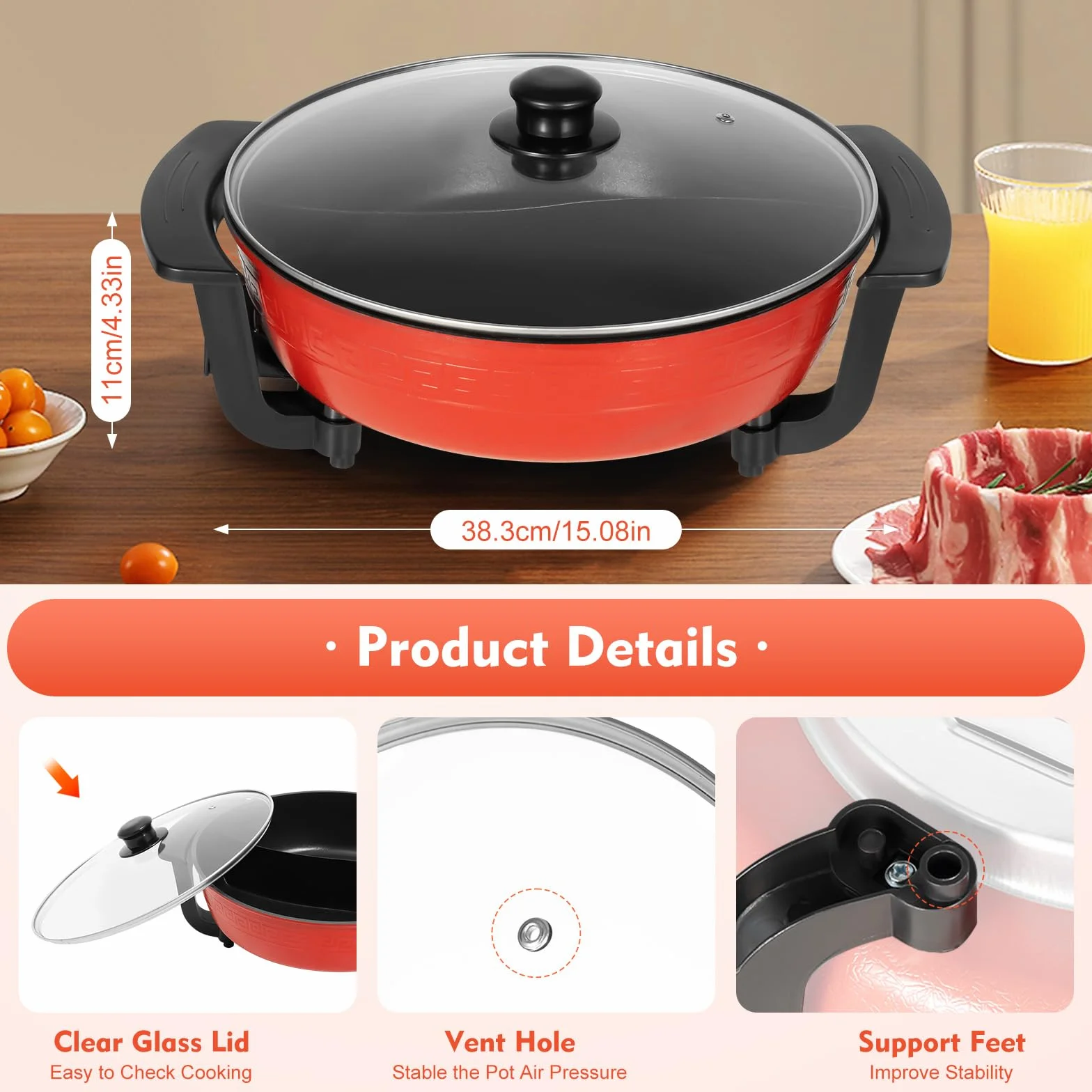 Yin Yang Hot Pot elektryczna patelnia wok 6 l, 2 strony, garnek do zupy, nieprzywierający, chiński hotpot, łatwy do czyszczenia, szybkie nagrzewanie