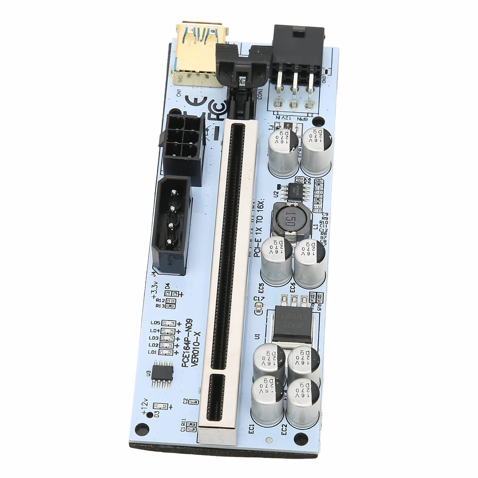 Kabel PCIE Riser, PCIE X1 do PCIE X16 GPU Riser Kabel Przedłużający 6 PIN Zasilany, do Platform Górniczych - Czarny