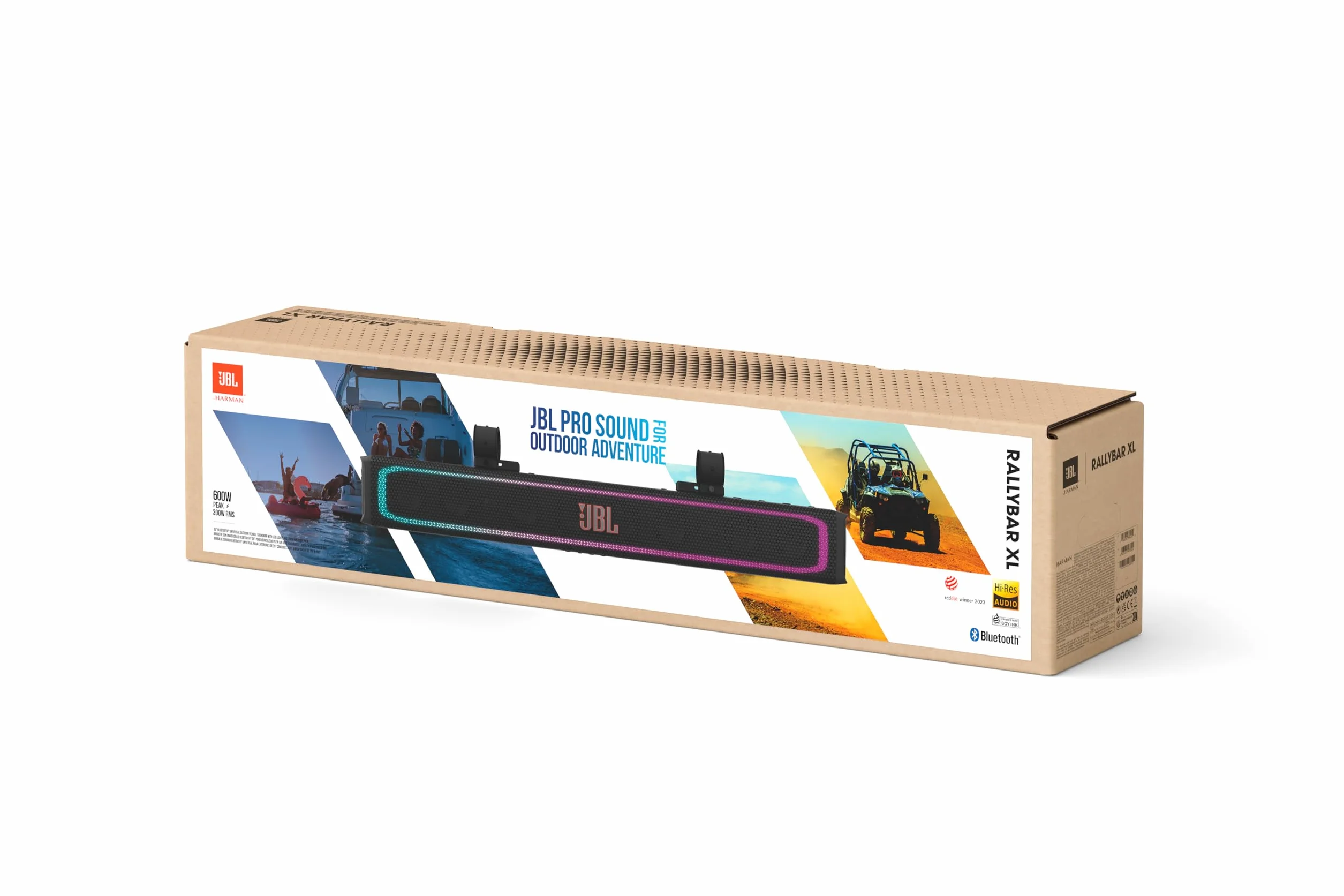JBL RallyBar XL 35" uniwersalny soundbar Bluetooth do pojazdów i łodzi, z 14 głośnikami, wodoszczelny, wzmacniacz 300 W, oświetlenie LED, Pro Sound i innowacyjny uchwyt