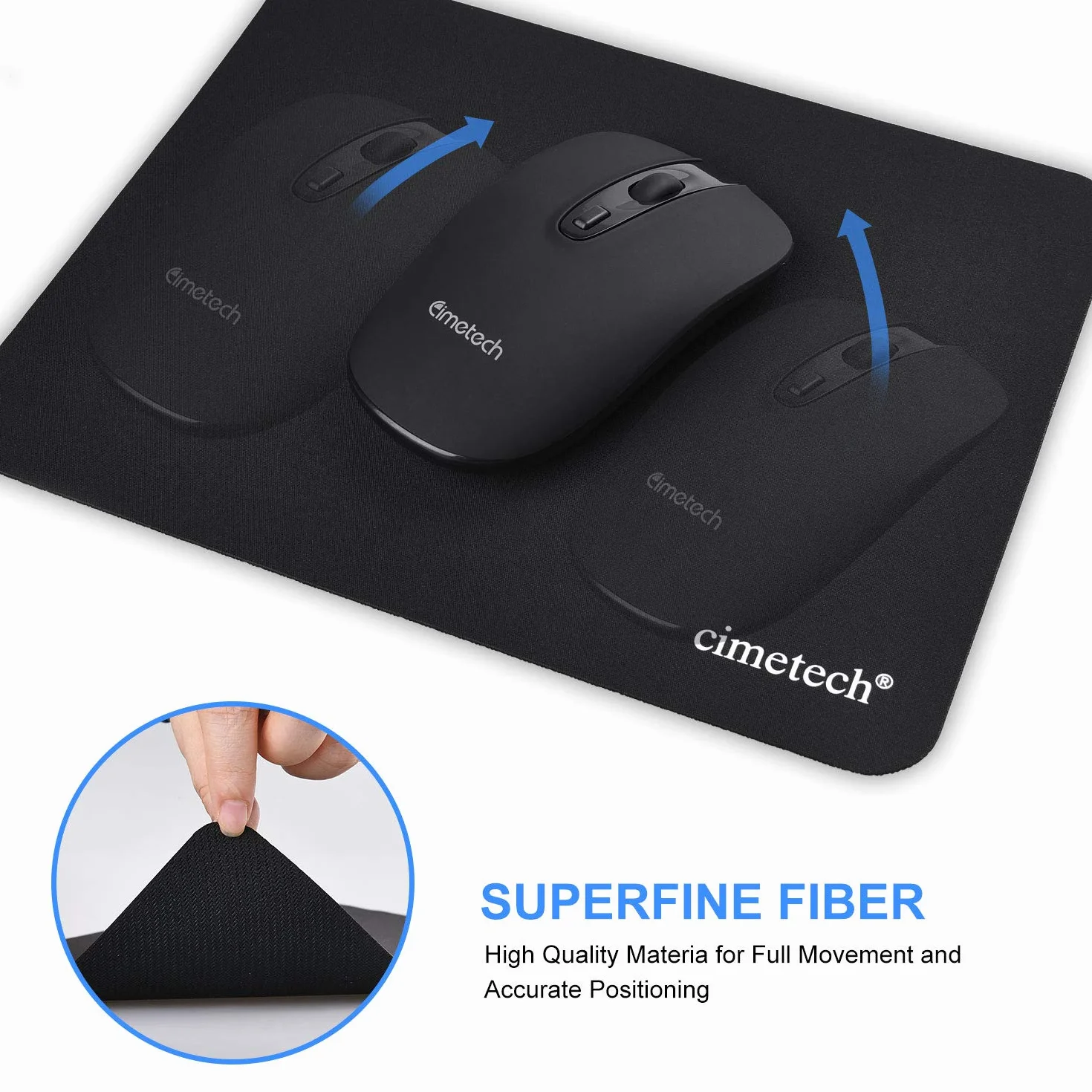 cimetech Podkładka pod mysz biurowa Ultra cienka poprawia szybkość i dokładność, antypoślizgowa gumowa podstawa, teksturowana, odporna na zużycie, zmywalna, czarna