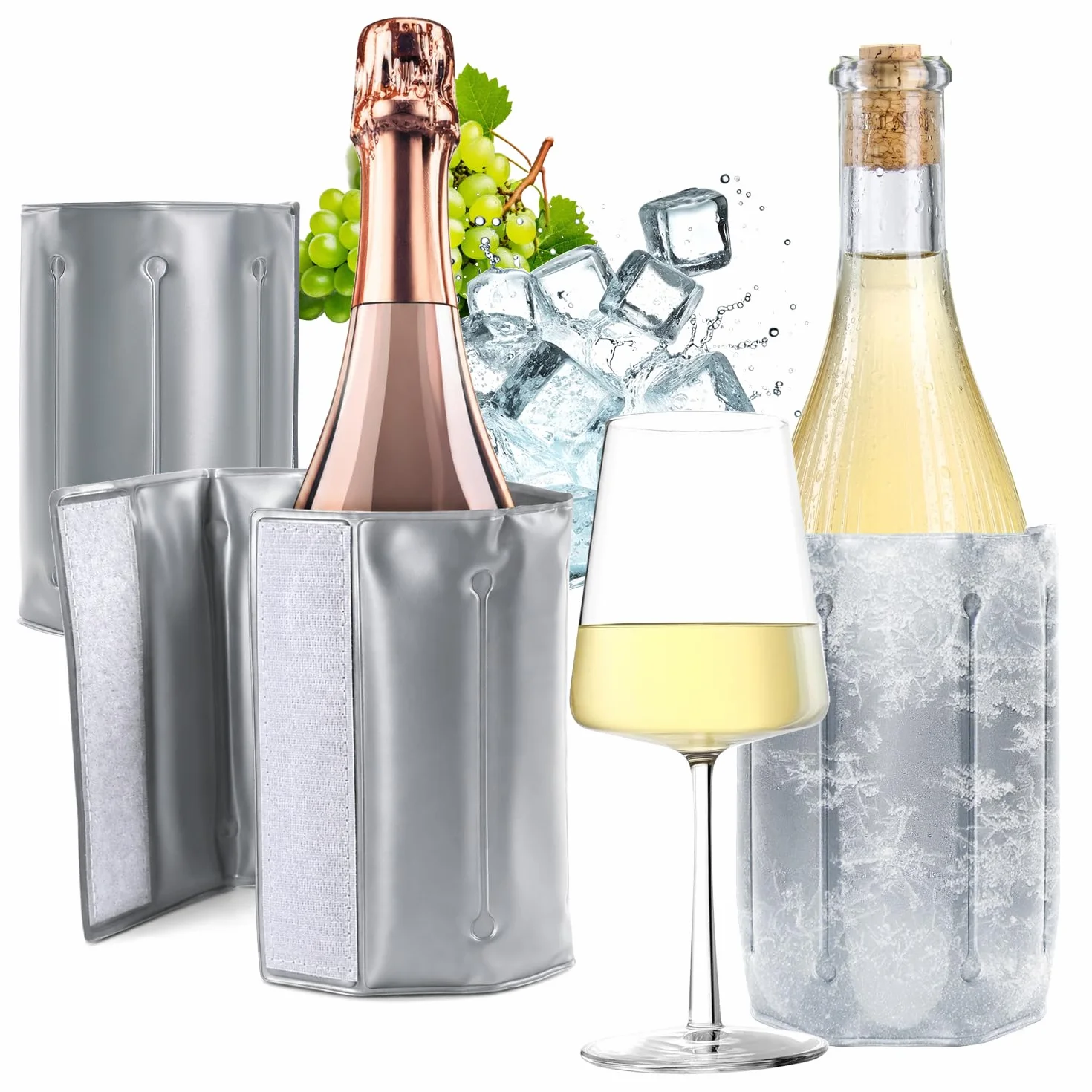 COM-FOUR® 2x chlodziarka do butelek w podrózy - tuleja chlodziarki do wina z szybkozlaczem - tuleja chlodzaca do chlodzenia piwa, wina i napojów bezalkoholowych (02 szt. - szary)