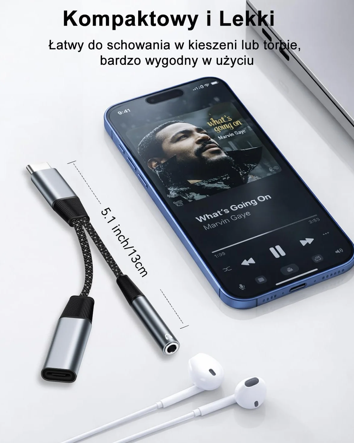 Adapter 2 w 1 USB C na gniazdo 3,5 mm, adapter typu C na gniazdo 3,5 mm i rozdzielacz szybkiego ładowania 60 W, złącze Aux USB C to 3.5 dla iPhone 17 16 15 Pro, Sumsung S24/S23/S22/S21, Pixel 9 8 7