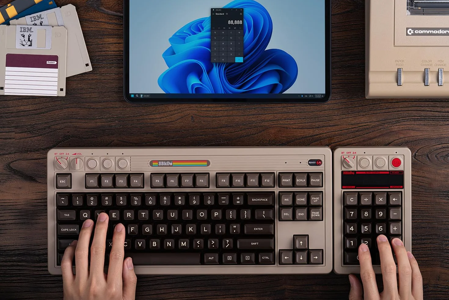 8BitDo Mechaniczna podkładka numeryczna retro 18, Bluetooth, 2,4G, przewodowa klawiatura numeryczna dla Windows i Android, edycja C64