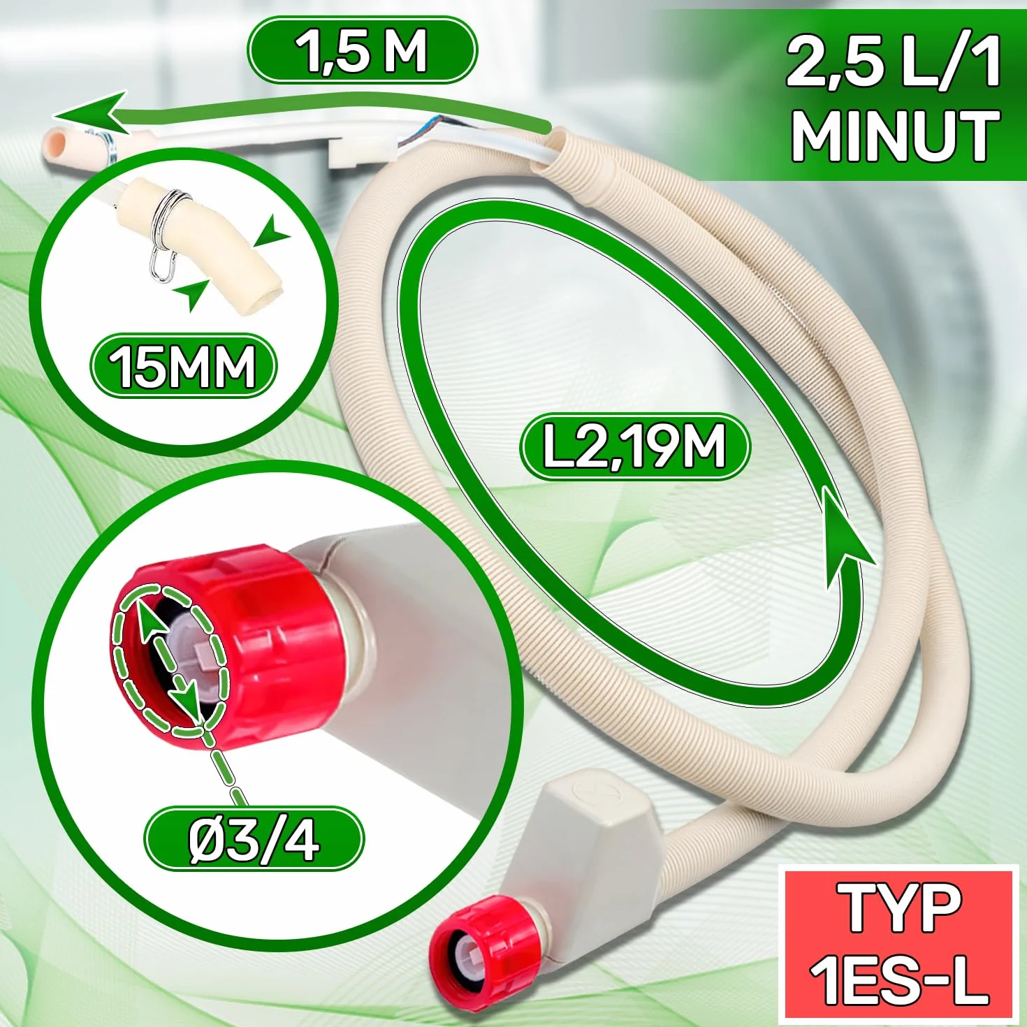Aquastop wąż do zmywarki typ 1ES-L długość 2,19 m, zawór Ø 3/4, wąż dopływowy 1885090400 1760360100 do Beko 481253029201 do Whirlpool C00588407 do Indesit - Made in EU ONIX TECH