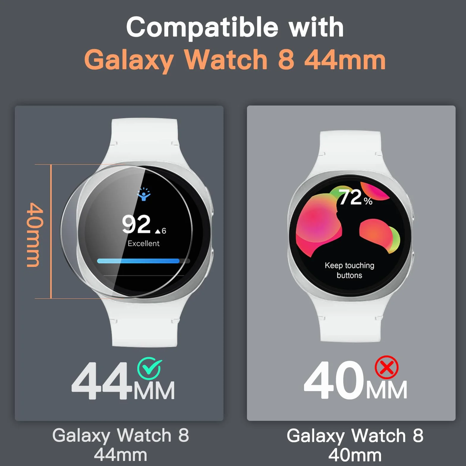 JETech Ochraniacz Ekranu dla Samsung Galaxy Watch 8 44mm (Tylko Ochrona Ekranu 40mm), Szkło Hartowane Antyzarysowania, HD Przejaśniać, 3 Sztuki