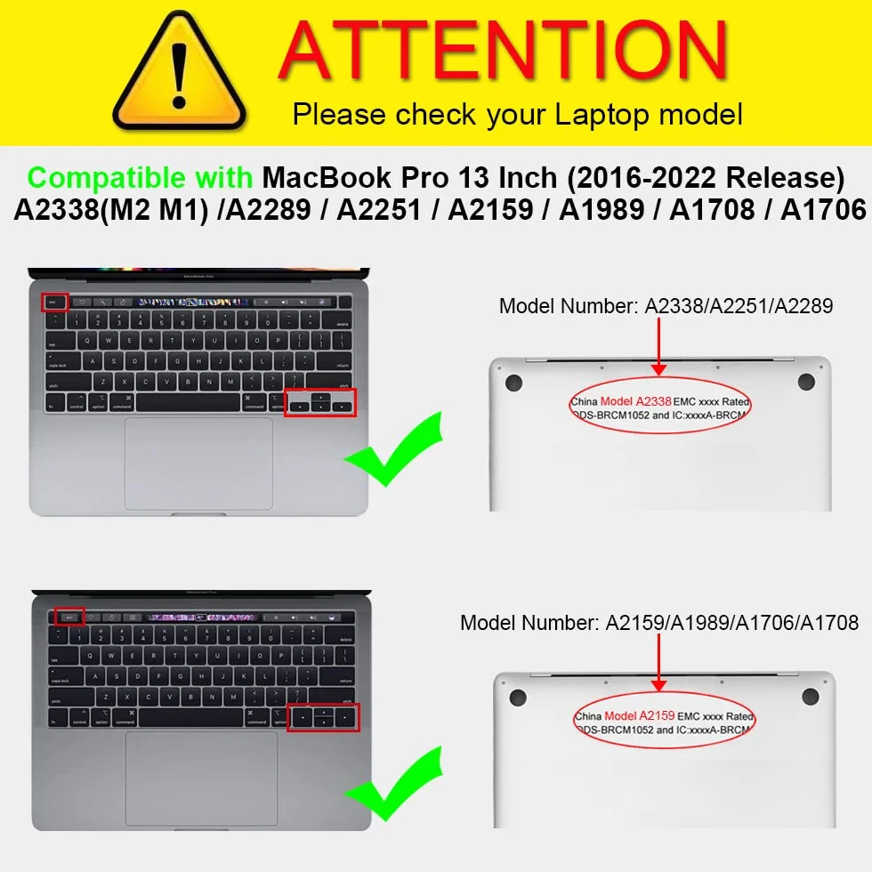 Fintie etui kompatybilne z MacBooka Pro 13 cali 2022-2016 (M2 & M1 A2338 / A2289 / A2251 / A2159 / A1989 / A1706 / A1708), twarde etui z tworzywa sztucznego, przezroczyste, krystaliczne