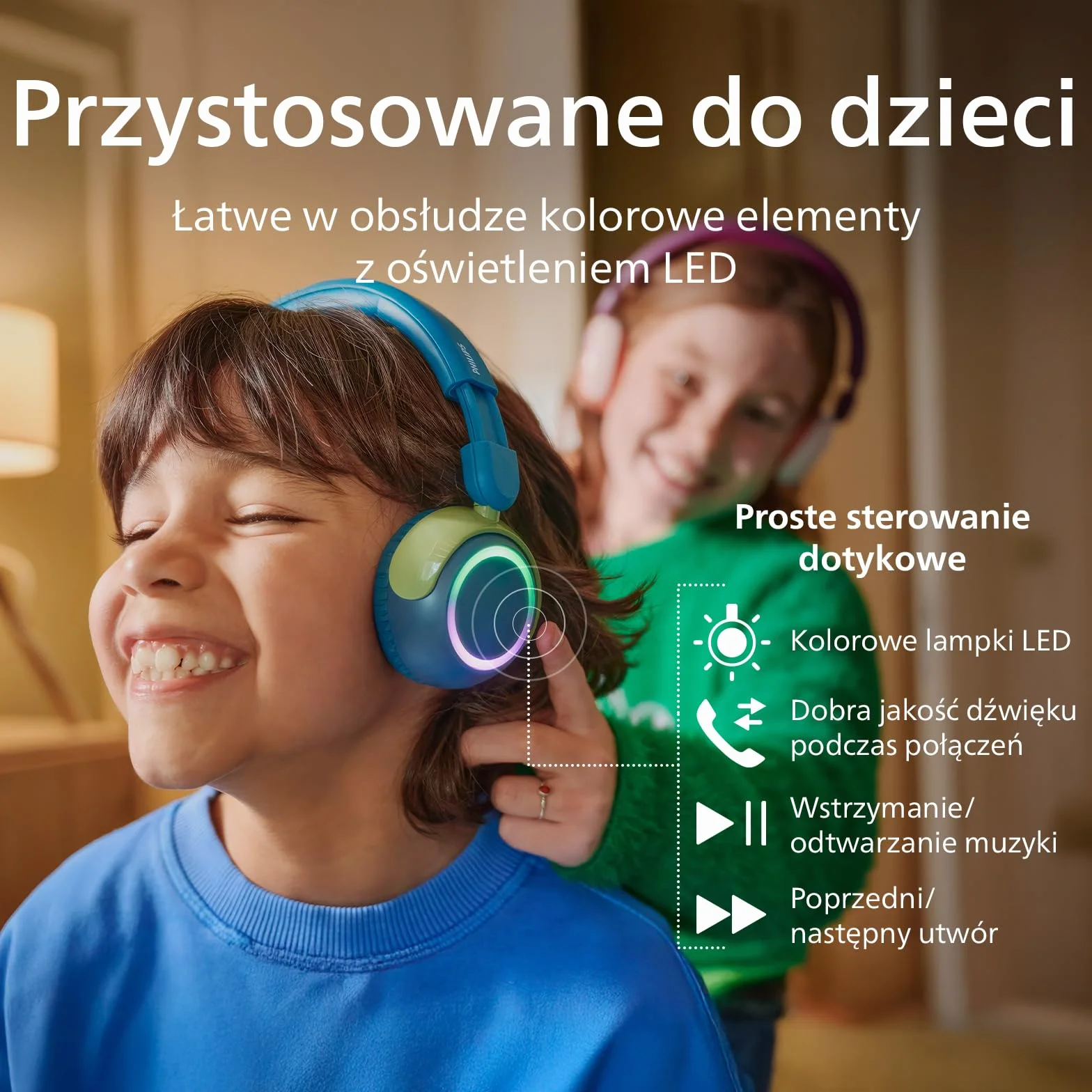 Philips TAK4200CT z serii 4200 - Bezprzewodowe, składane słuchawki nauszne dla dzieci - ograniczona głośność, udostępnianie dźwięku, kabel USB-C w zestawie - Crystal Teal